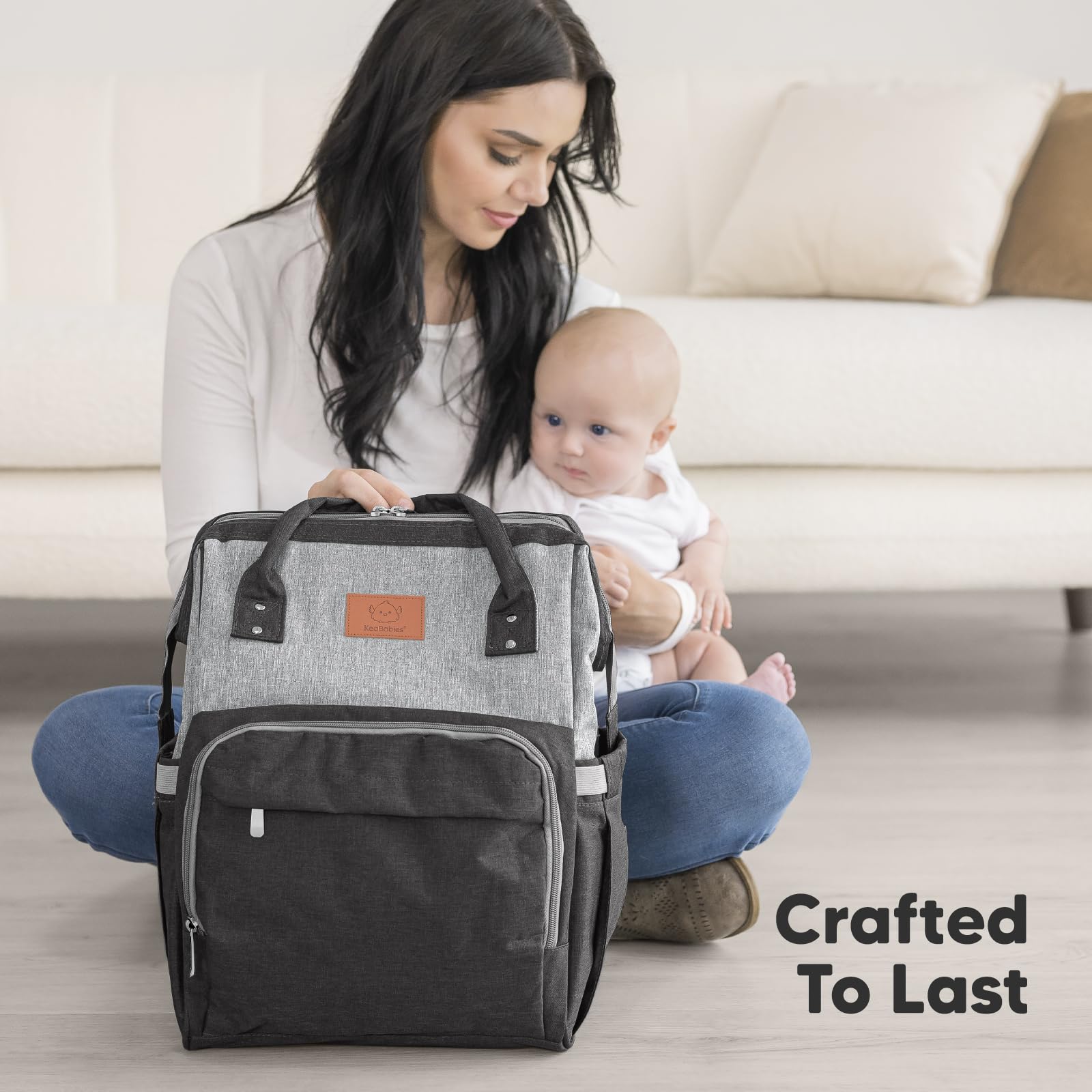 KeaBabies Waterproof Baby Diaper Backpack - Large Multi-Functional Travel Diaper Bag for Boys & Girls with Changing Pad (Graphite) | Perfect for Daycare, Travel & On-the-Go Parents