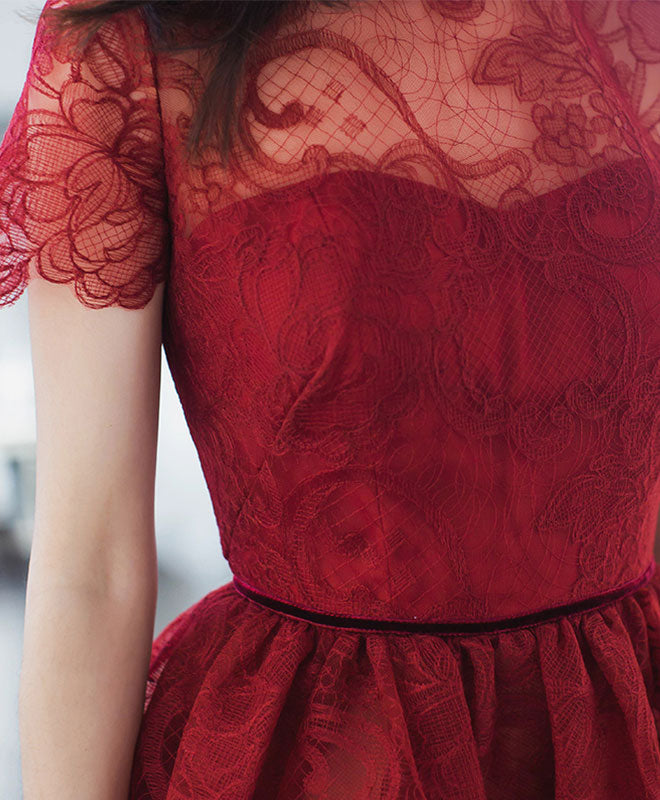 Burgundy Lace Short Prom Dress for Women - Elegant Burgundy Evening Gown for Homecoming, Cocktail Party & Special Occasions