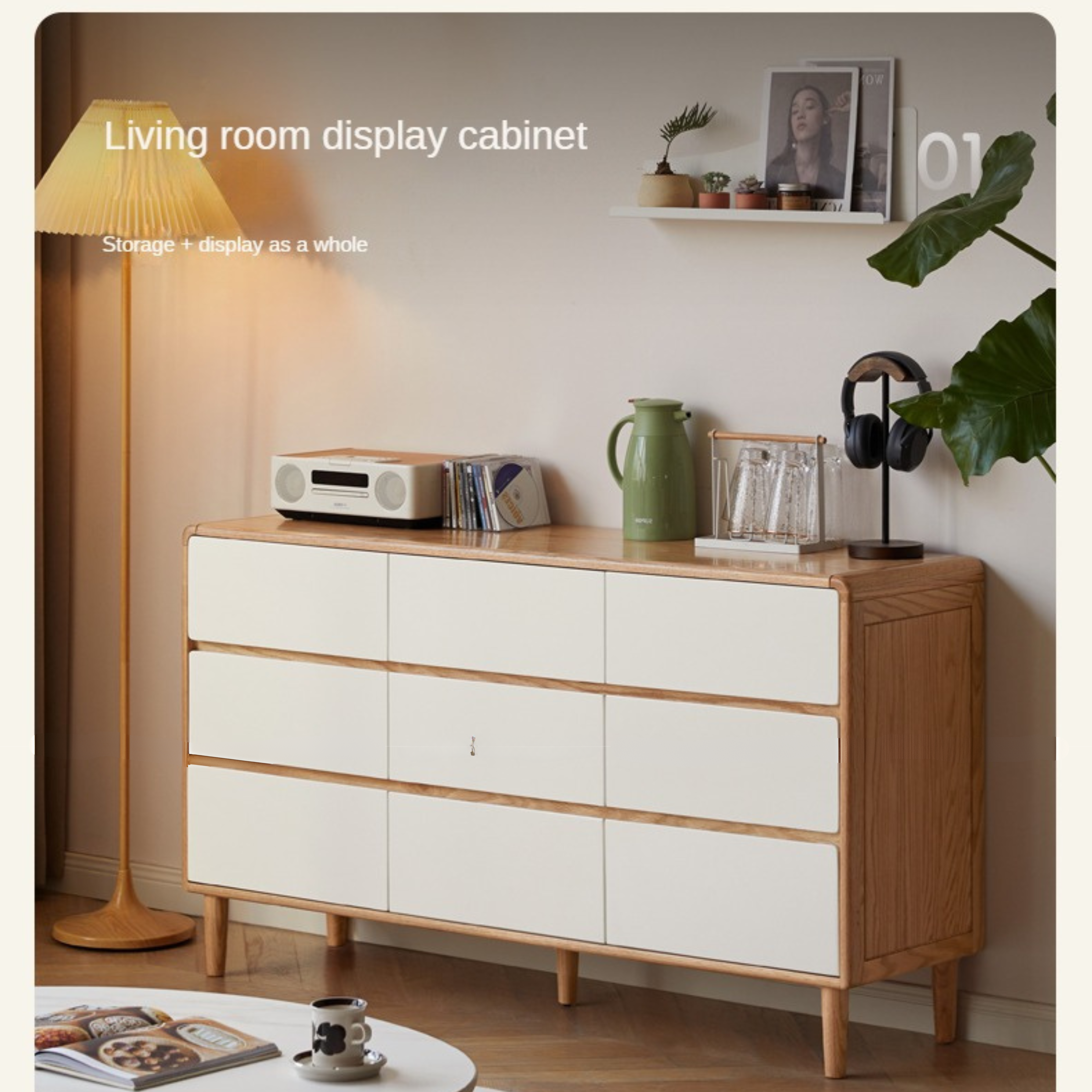 Oak Solid Wood Modern Nine Drawer Cabinet - Stylish Storage Solution for Bedroom, Living Room & Office Organization