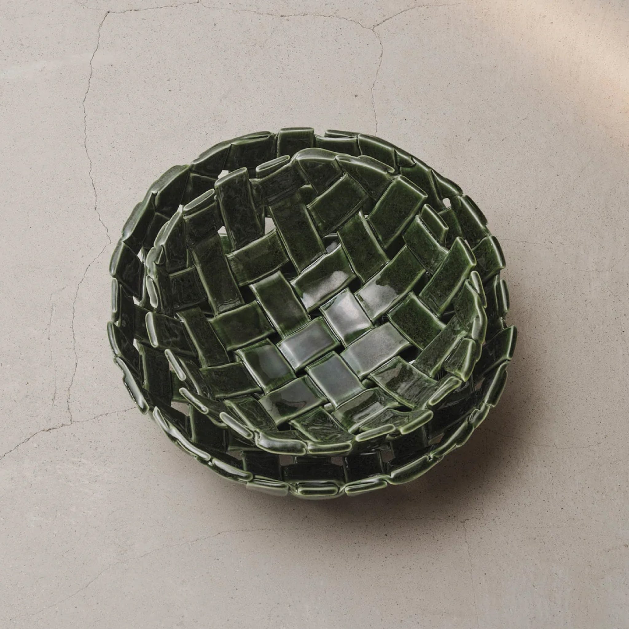 FERM LIVING Plait Bowl - 30cm Emerald Green Ceramic Serving Bowl for Salad, Fruit, Snacks | Elegant Home Dining & Kitchen Decor