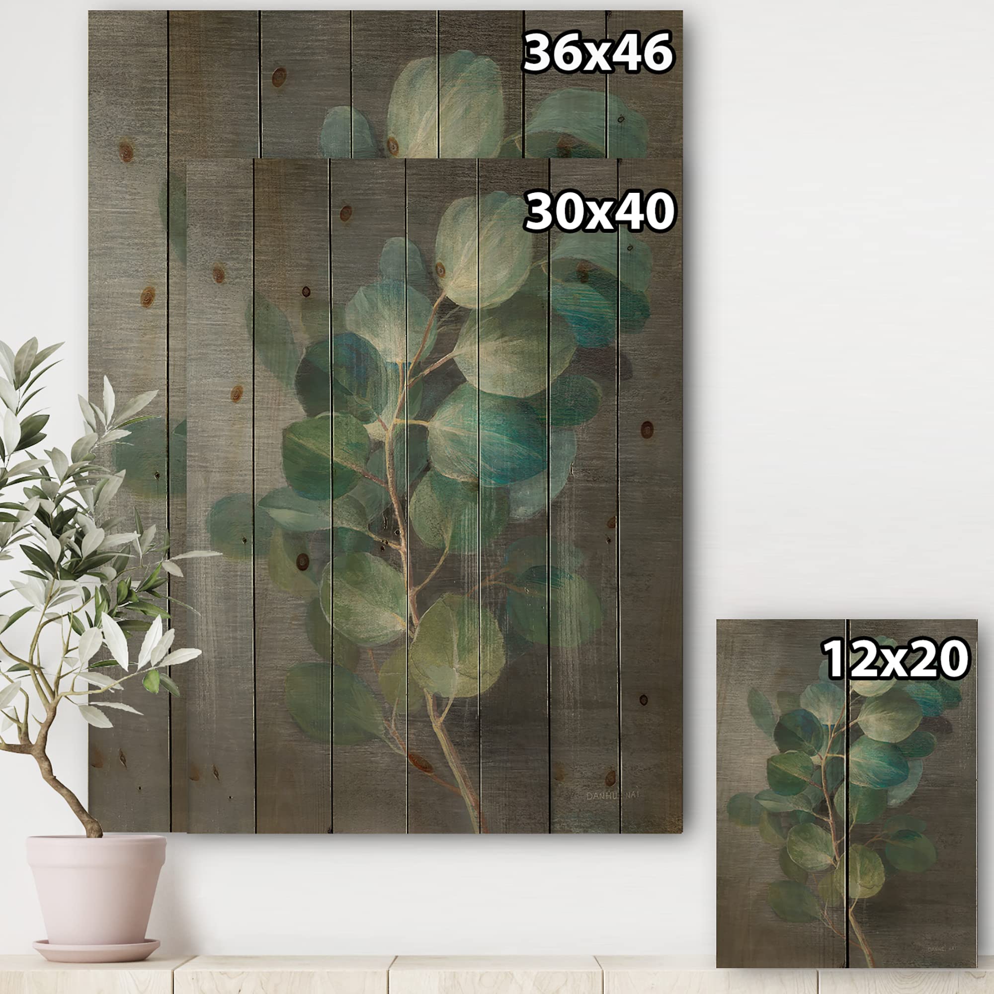 DesignQ Fresh Leaves Farmhouse Wood Wall Decor - Blue Floral Wood Wall Art, Large Printed Pine Wood Panels for Living Room, Bedroom & Home Decor