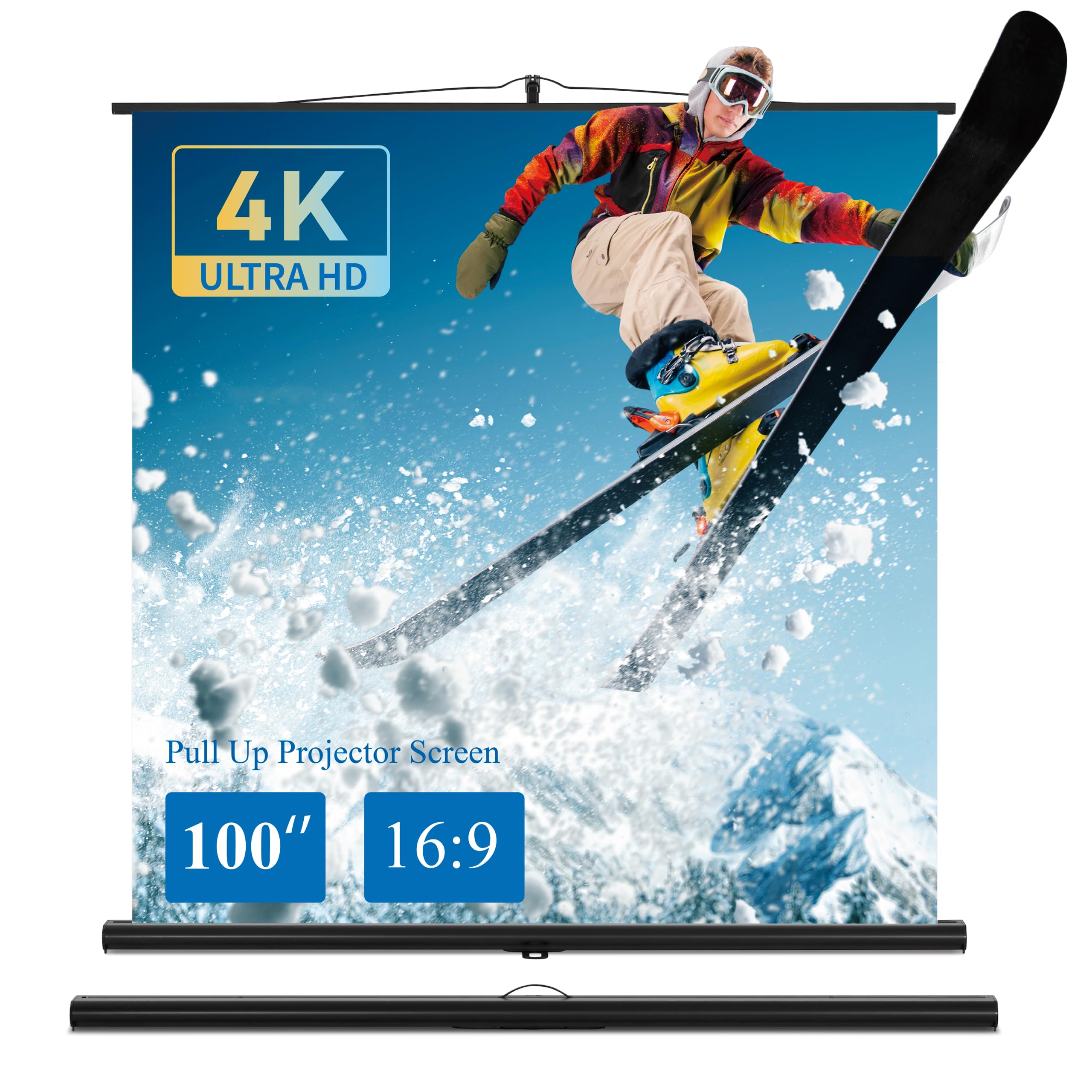 100 Inch 16:9 Portable Projector Screen with Stand - Ultra Short Throw Projection, Compact Foldable Design for Home Theater | Indoor & Outdoor Movie Nights, Business Presentations & Classroom Use