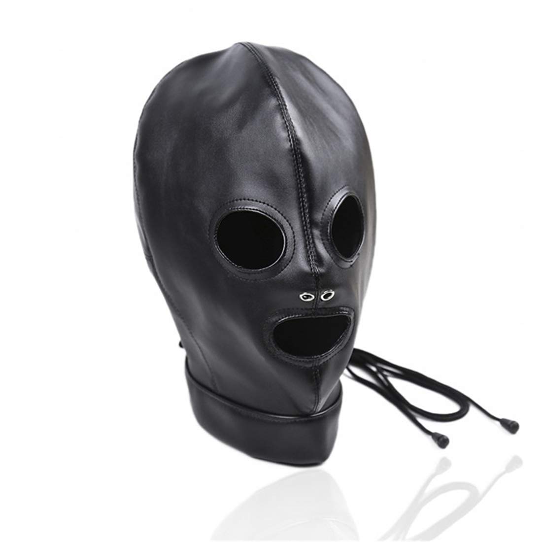 Unisex Leather Masquerade Mask with Lace-Up Hood - Breathable Eye & Mouth Cover for Costume Parties, Halloween, Cosplay & Renaissance Fairs