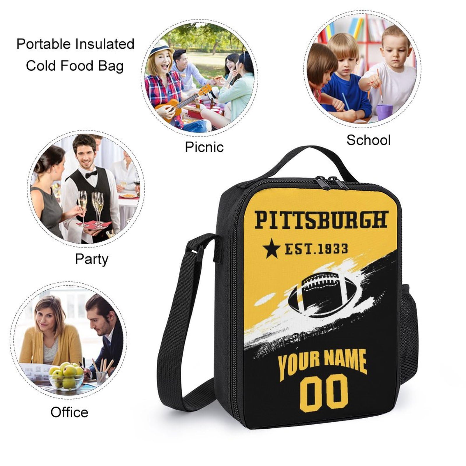 Custom Personalized Insulated Lunch Box with Name & Number - Reusable Lunch Bag for Men, Women & Boys - Perfect for School, Work & Picnics - Great Gift Idea
