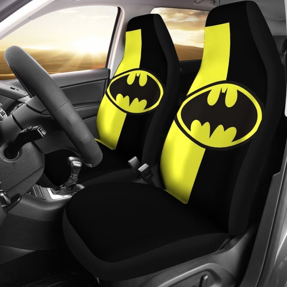 Batman Black & Yellow Logo Car Seat Covers - Universal Fit for Sedans, SUVs & Trucks - DC Comics Superhero Accessories for Fans - Perfect for Road Trips & Daily Commutes