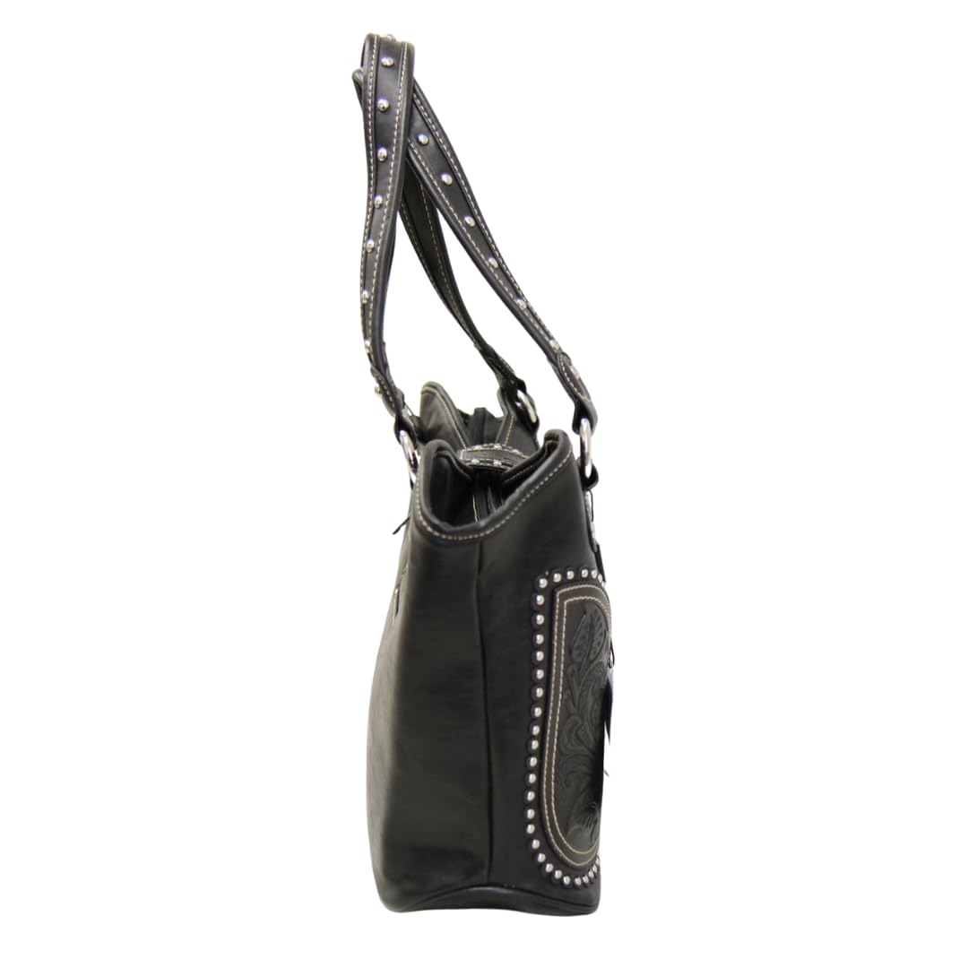 Montana West Concealed Carry Tooled Leather Shoulder Purse - Gun Concealment Bag with Matching Wallet for Women & Men (Black) | Perfect for Everyday Carry, Travel, and Outdoor Activities