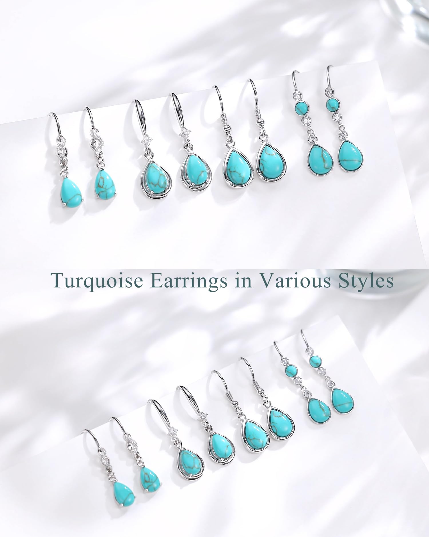 FANCIME 925 Sterling Silver Infinity Dangle Earrings with Teardrop Turquoise - Elegant Women's Jewelry for Party, Wedding & Everyday Wear