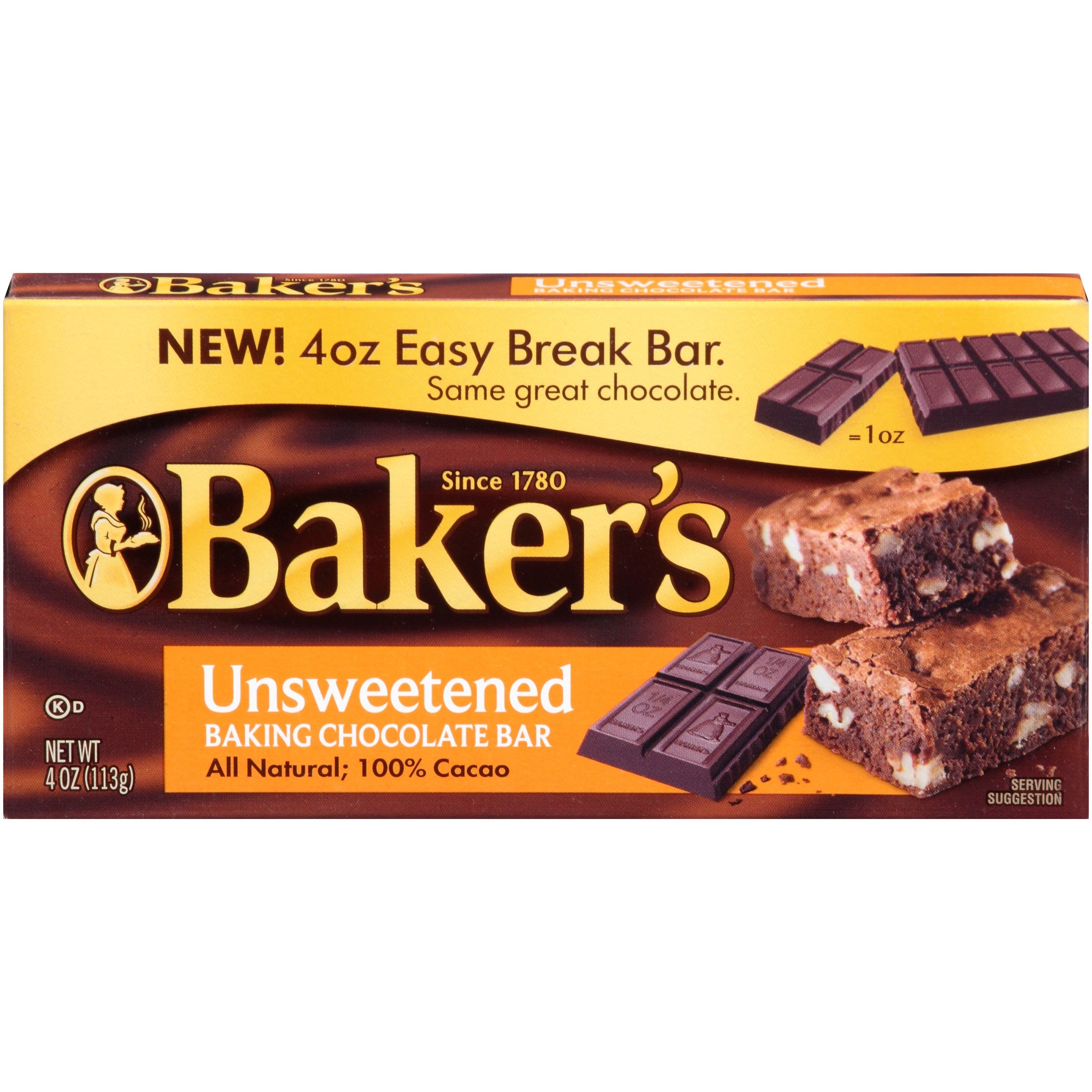 Baker's Unsweetened Chocolate Baking Bar 4 OZ (Pack of 24) - Premium Baking Chocolate for Cakes, Cookies & Desserts - 100% Pure Chocolate for Professional & Home Bakers
