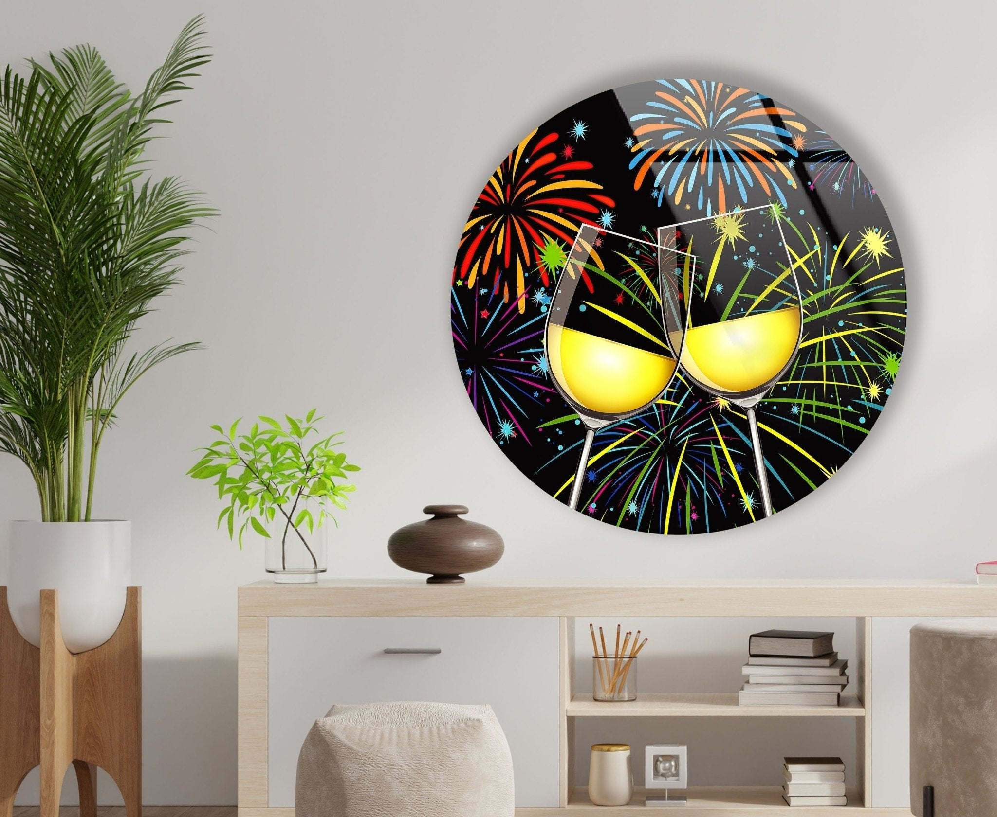 Abstract Round Cocktails Glass Wall Art - Modern Home Decor for Living Room, Bar & Kitchen - Perfect for Wine Lovers & Entertaining Guests