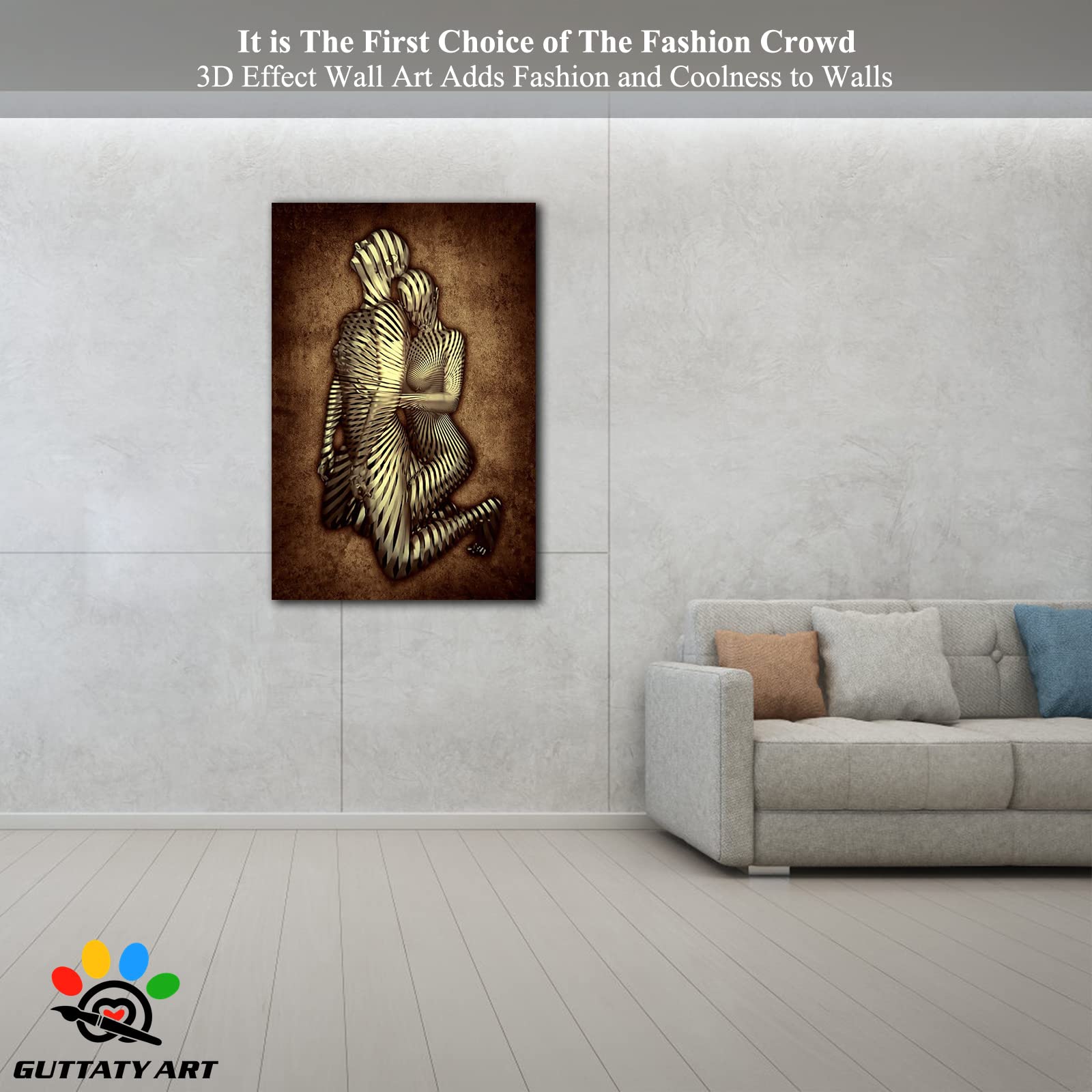 3D Metal Effect Love Heart Gray Brown Canvas Wall Art - Romantic Couples Bedroom Decor, Modern Living Room Wall Art - Valentine's Day Gift for Her/Him - 28x40 Inches - Perfect for Master Bedroom, Wedding Anniversary & Home Decoration