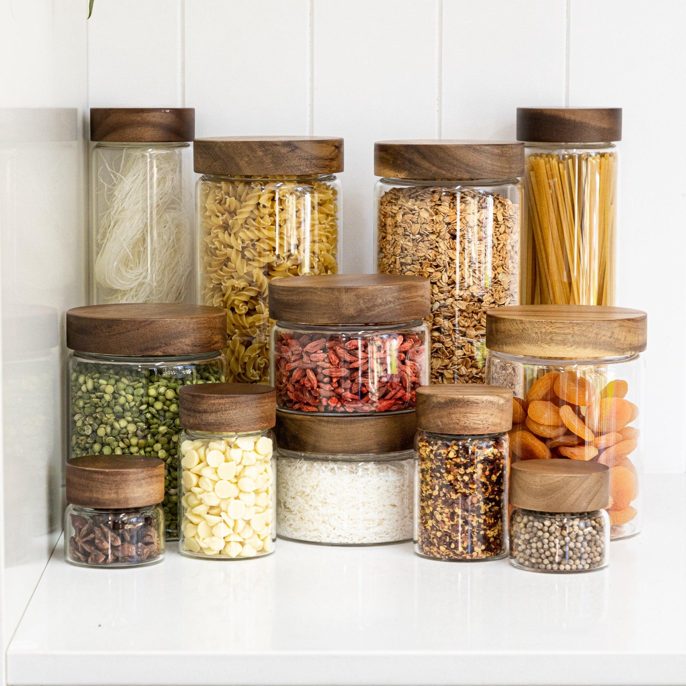 Premium Acacia Wood Lid Glass Jar - 100ml Airtight Container for Spices, Tea, Coffee & Kitchen Storage | Eco-Friendly Home & Office Decor