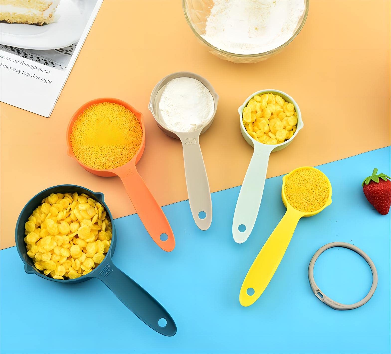 Smithcraft 10-Piece Plastic Measuring Cups and Spoons Set - 5 Dry Measuring Cups & 5 Measuring Spoons for Baking, Cooking, and Kitchen - Perfect for Measuring Flour, Sugar, Spices (Khaki)