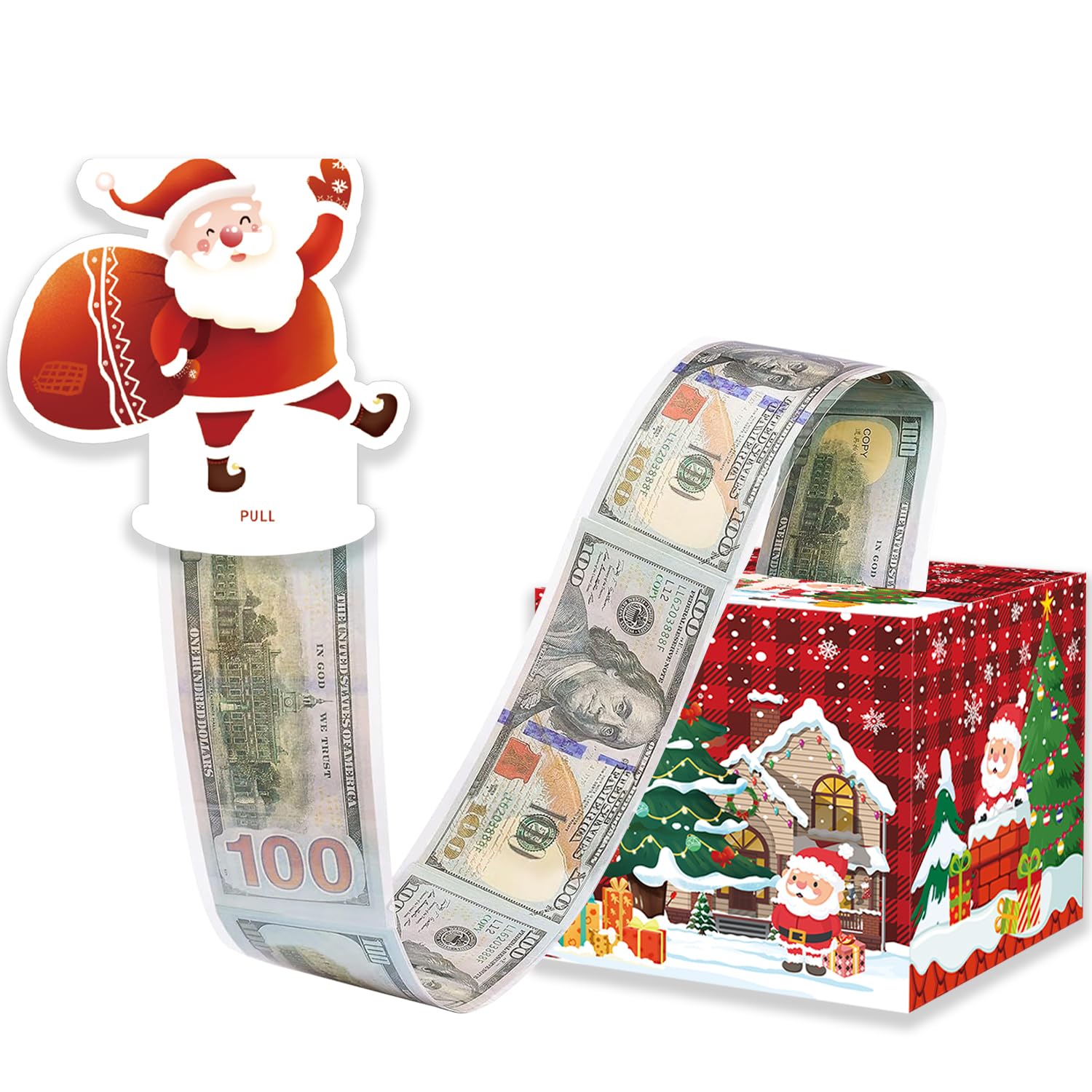 Quimoy Christmas Money Gift Box - Cash Present Box for Women, Men, Boys & Girls - Holiday Savings Box with Santa & Tree Design - Perfect for Christmas Gifting, Stocking Stuffers & Holiday Surprises
