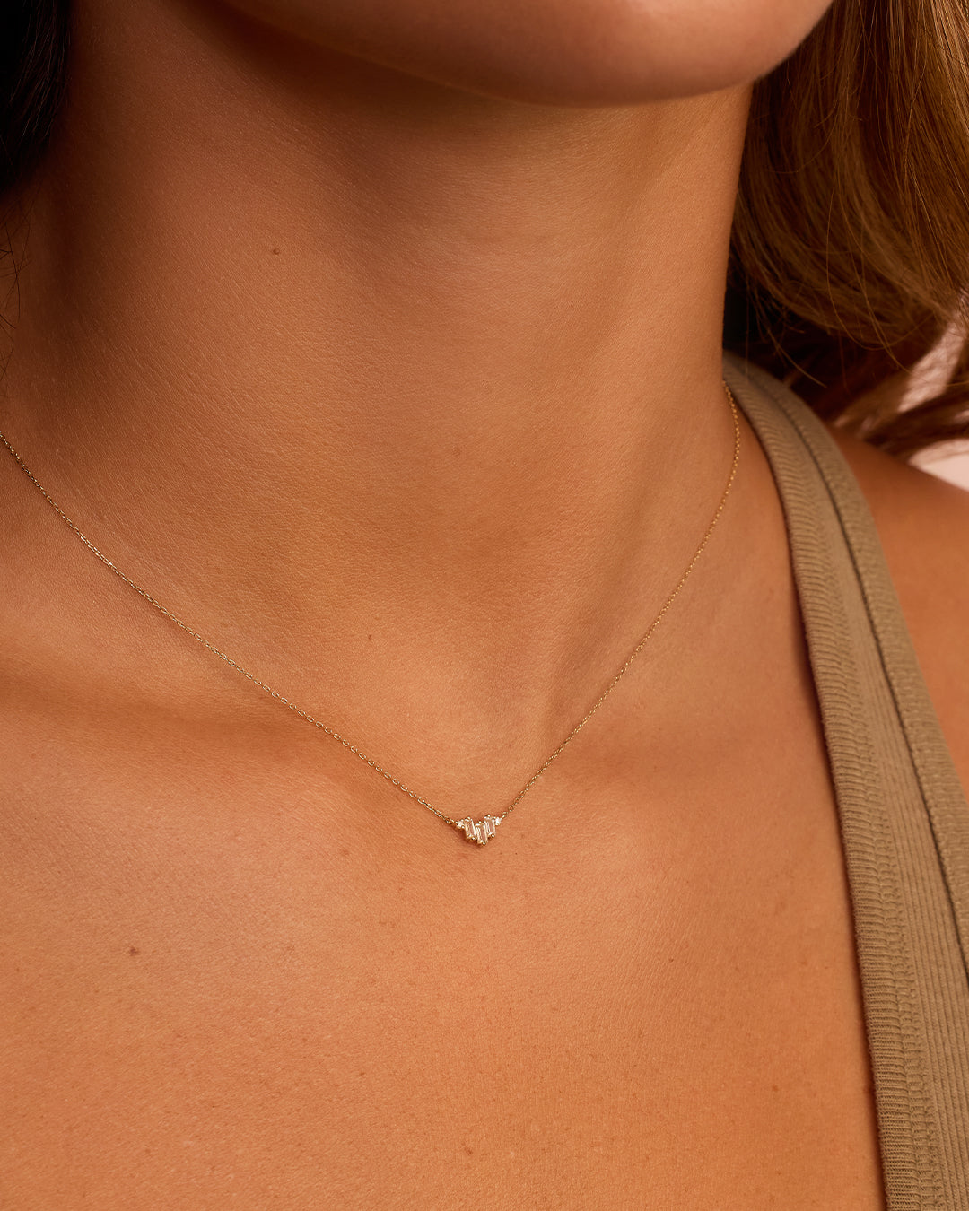 Diamond and White Sapphire Amara Trio Necklace - Elegant 14K Gold Pendant for Women | Perfect for Weddings, Anniversaries & Special Occasions