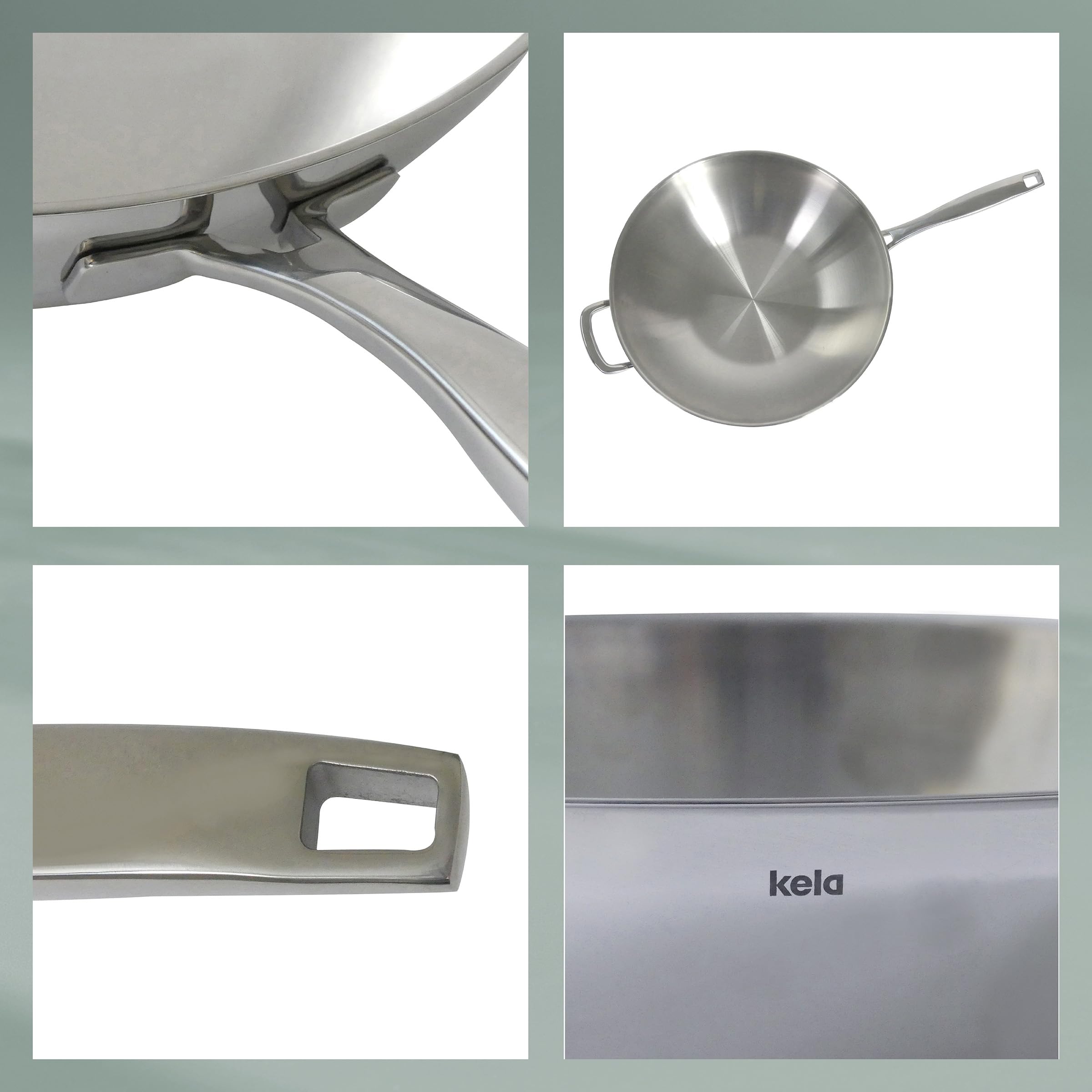 Kela Wok Flavoria - 32cm Stainless Steel Stir Fry Pan, 5L Capacity, 18/10 Induction Compatible Cookware with Heat-Resistant Base (Up to 220°C), Silver Polish - Perfect for Asian Cooking, Stir Frying, Sautéing & Family Meals