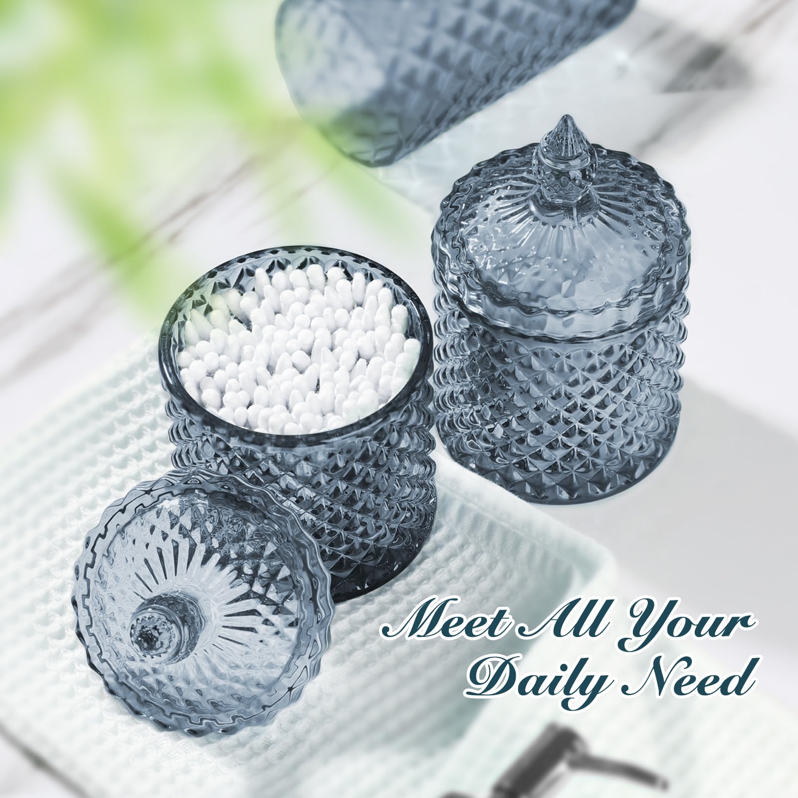 4-Piece Light Blue Bathroom Accessories Set - Diamond Glass Soap Dispenser & Toothbrush Holder | Modern Bathroom Counter Organizer Essentials for Home, Apartment & Guest Bath Decor