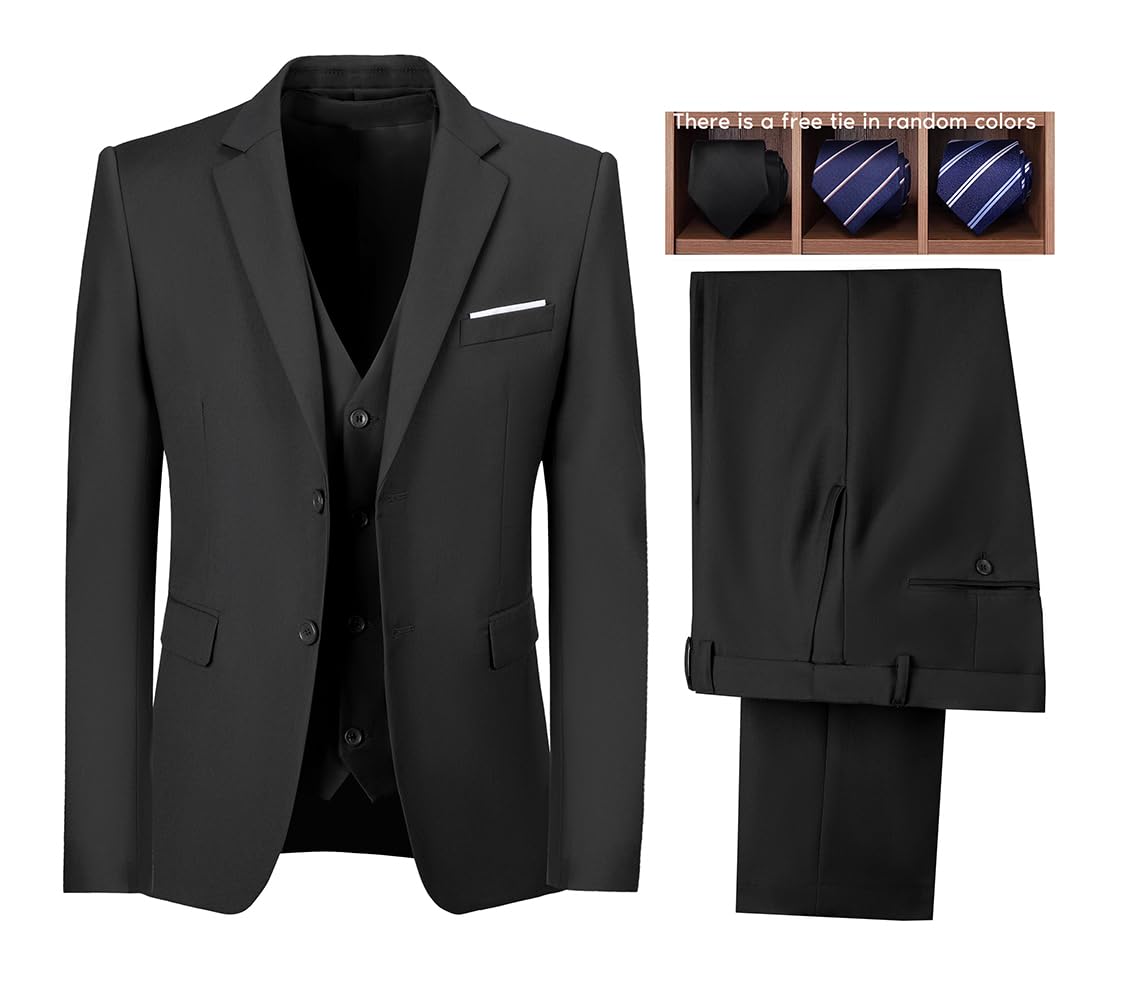 3 Piece Slim Fit Men's Suits for Wedding & Prom - Notch Lapel Tuxedo Jacket, Pants & Vest Set - Perfect for Groomsmen, Formal Events & Business Occasions