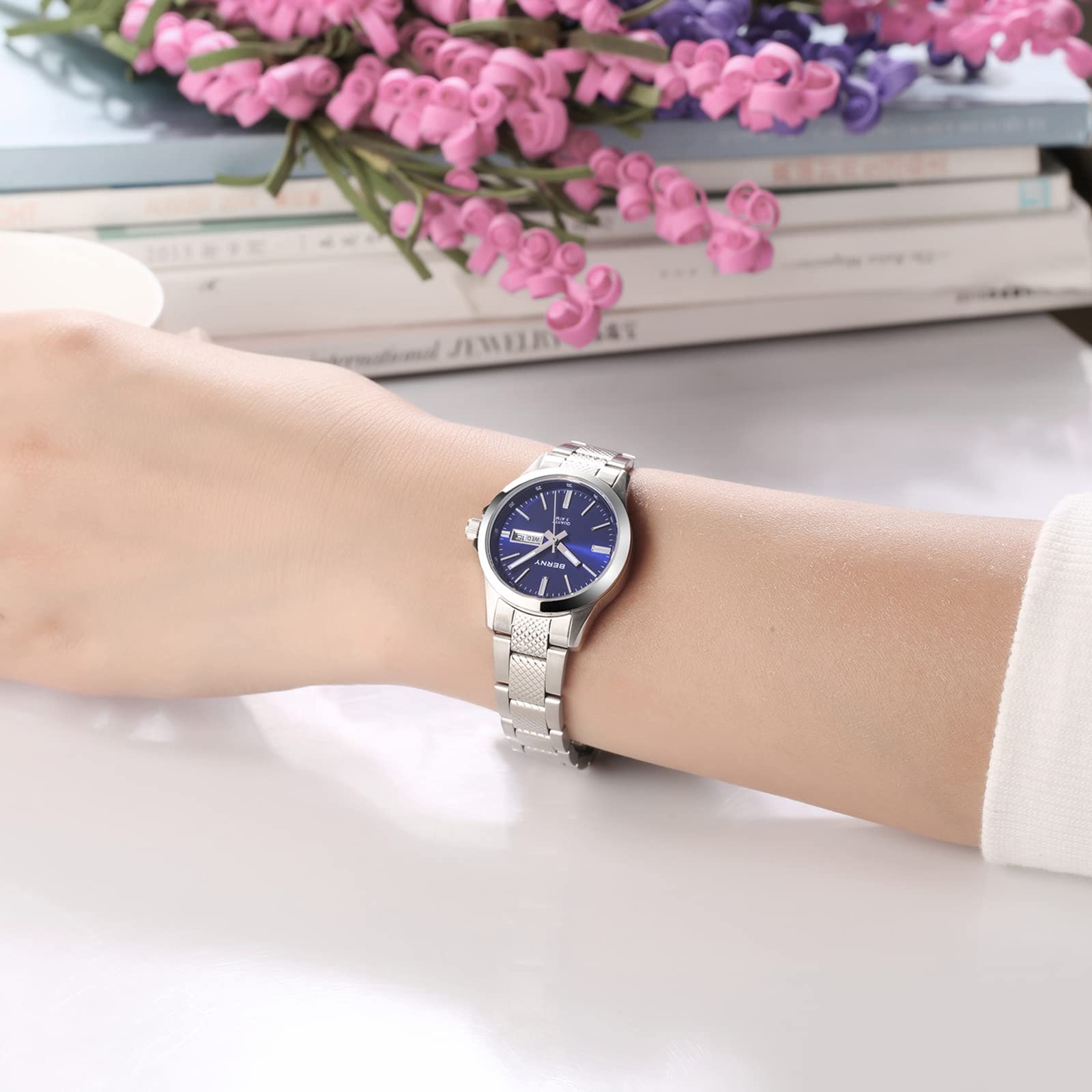 BERNY Women's Watches with Stainless Steel Band - Japanese Quartz Movement, 28mm Case - Elegant Dress Watch for Office, Party & Everyday Wear