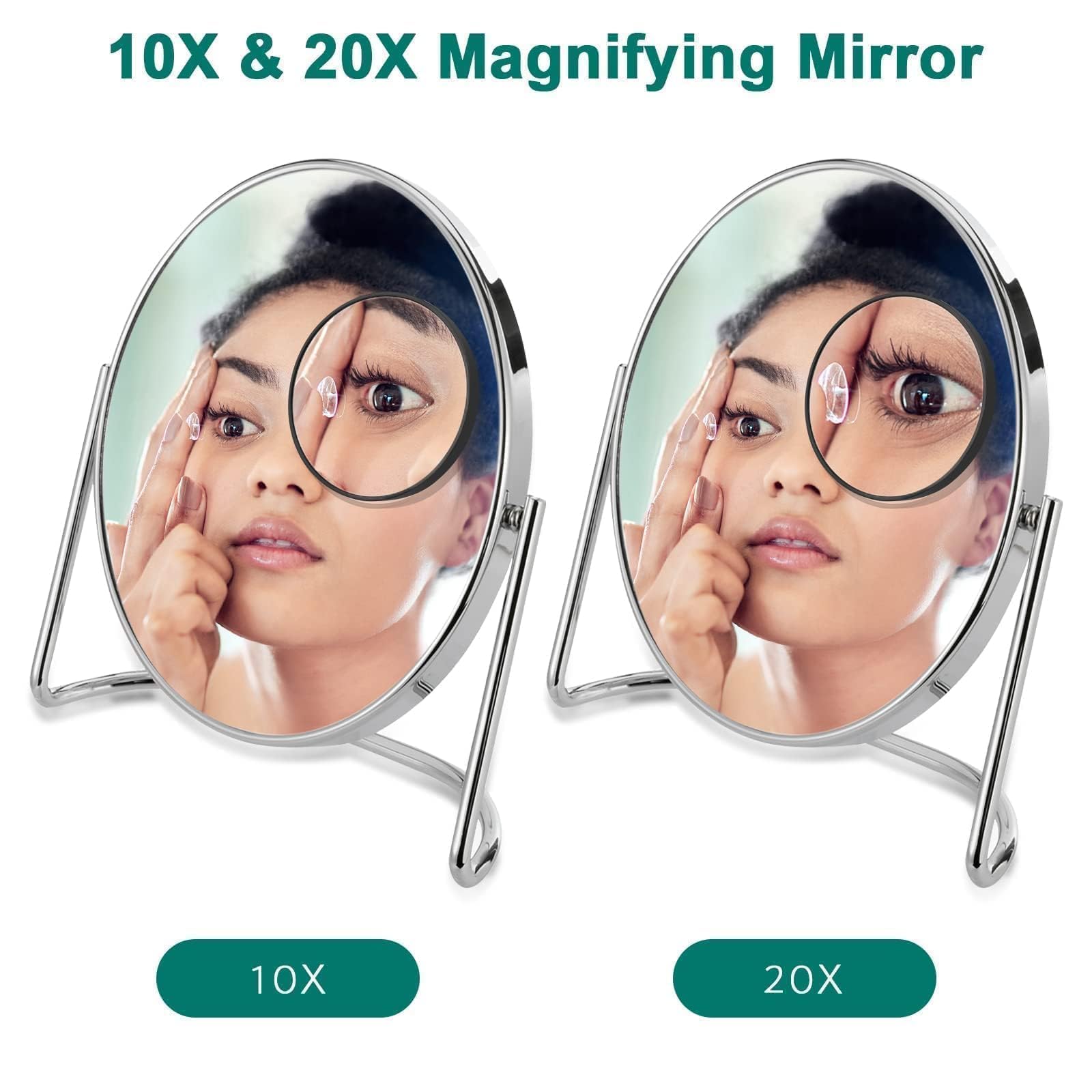 Linkstyle 20X 10X Magnifying Mirror for Travel - Portable Handheld Makeup Mirror with Suction Cup & Tweezers - Perfect for Shaving, Makeup Application, Eyebrow Grooming & Skincare Routine