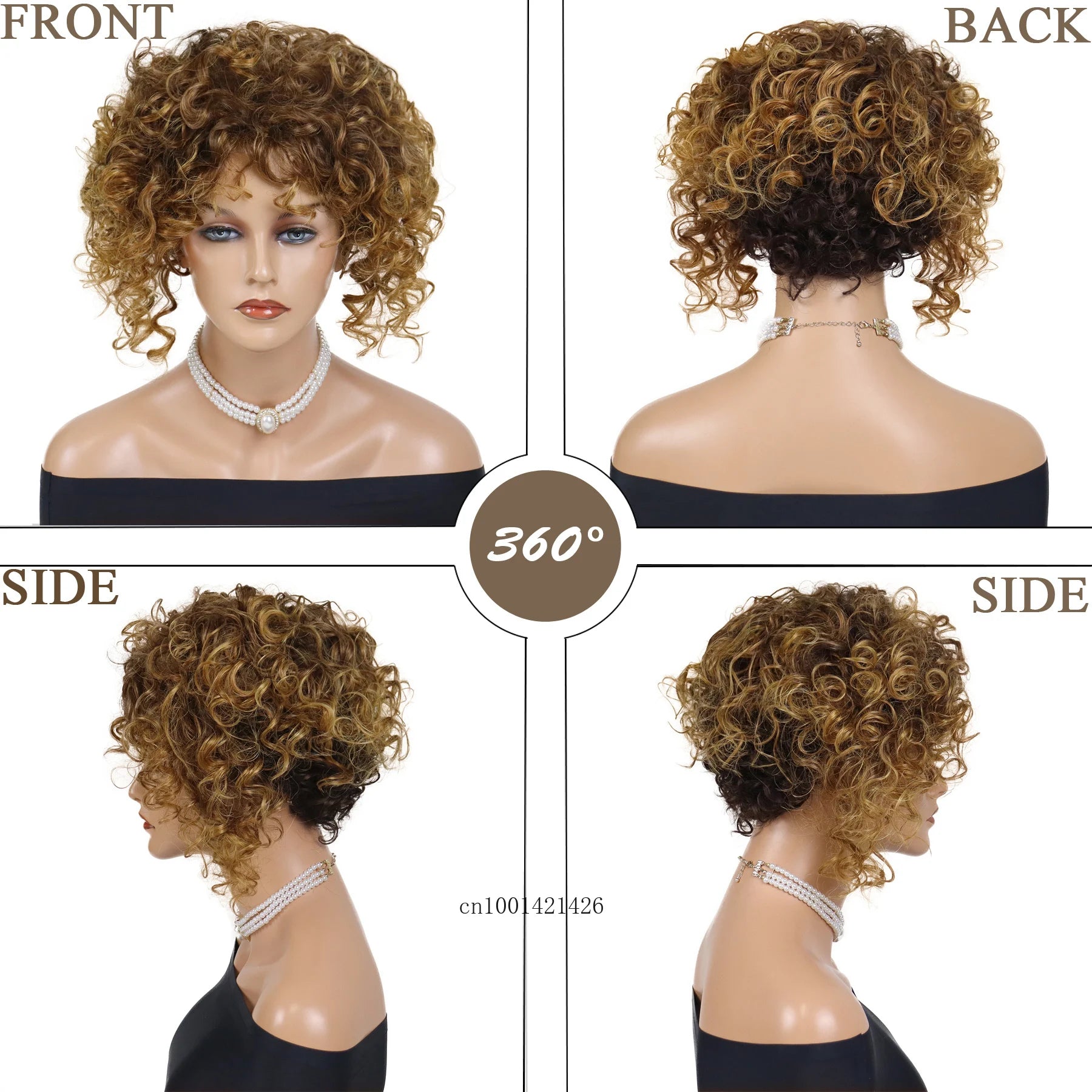 Afro Curly Wigs for Women - Synthetic Ombre Brown Wig with Bangs | Heat Resistant Fiber | Natural-Looking Haircuts | Perfect for Cosplay, Costume Parties & Everyday Wear