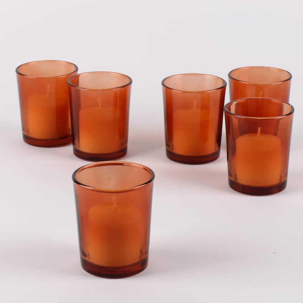 Eastland 144-Pack Amber Glass Votive Candle Holders - Bulk Set for Weddings, Parties, Restaurants & Home Decor