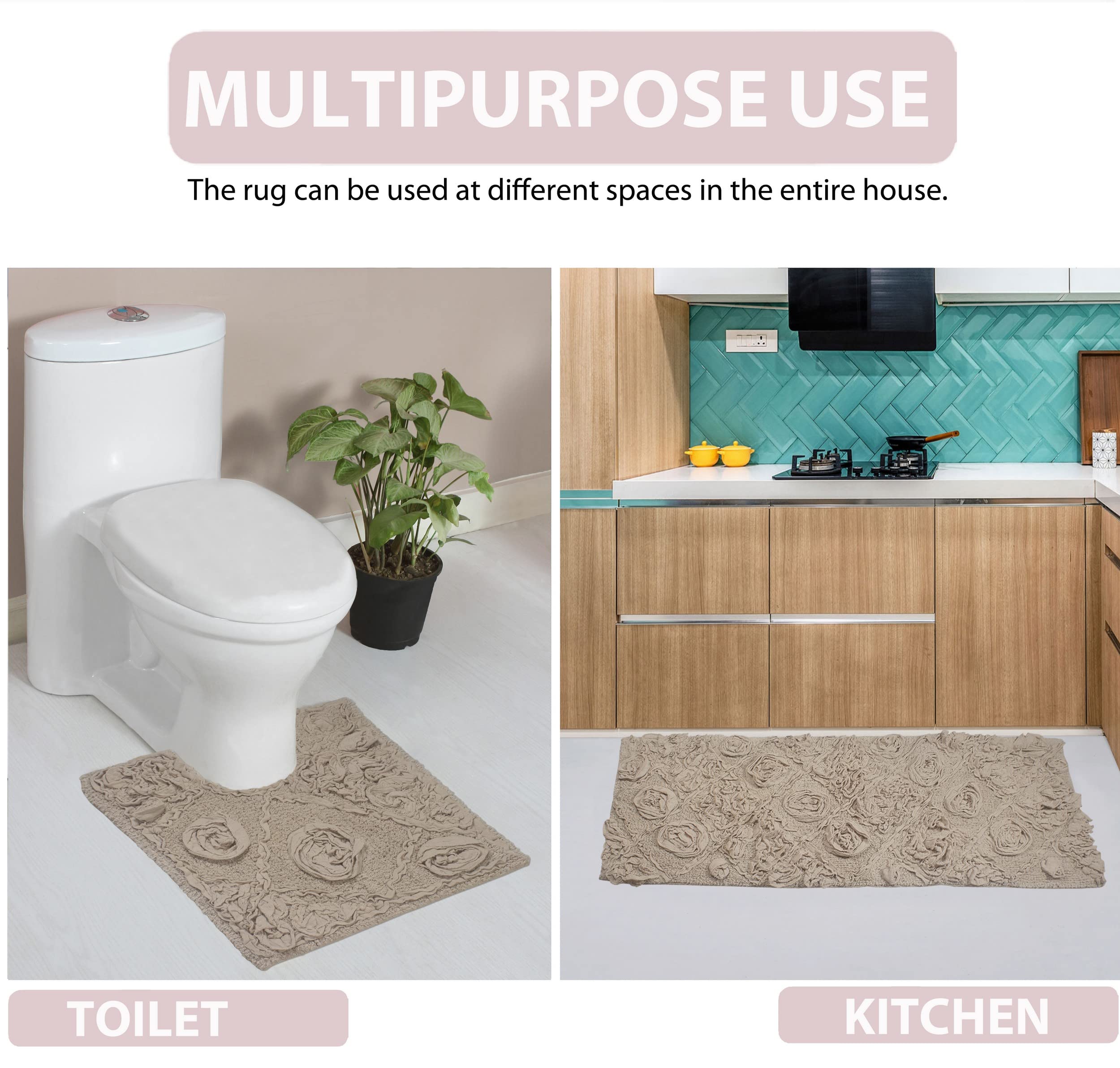Home Weavers Modesto 100% Cotton Bath Rug Set - Ultra Soft Absorbent Washable Non-Slip Bathroom Mats - 4 Piece Set with Runner for Bathroom & Kitchen Floor - Perfect for Bath, Shower & Vanity Areas