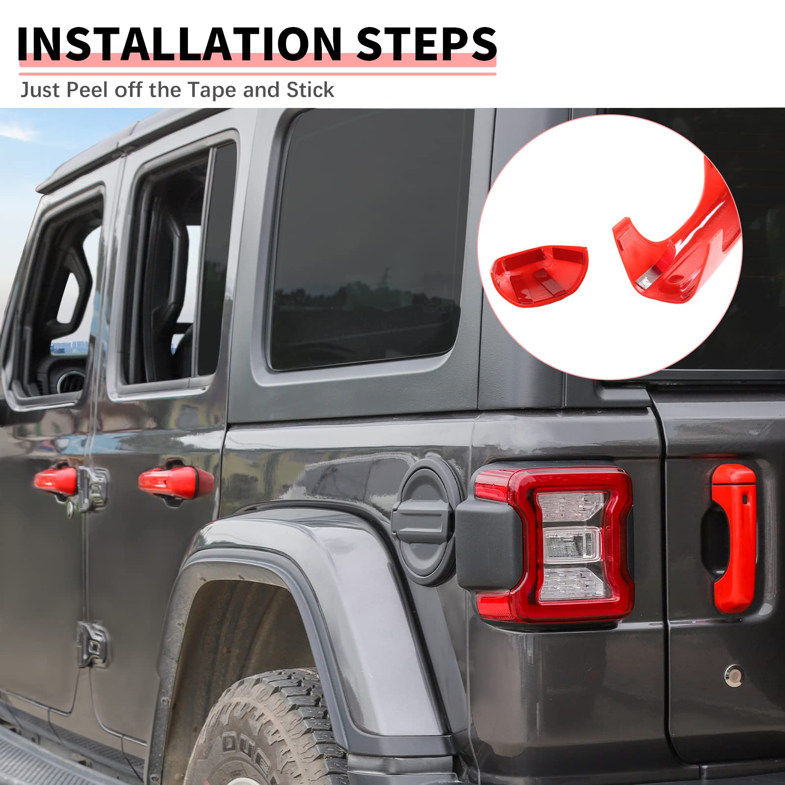 Jeep Wrangler JL JLU 2/4 Door Handle Cover & Tailgate Handle Cover Inserts - Exterior Accessories for 2018-2025 Models (Red) - Protect & Customize Your Jeep for Off-Road Adventures & Daily Driving