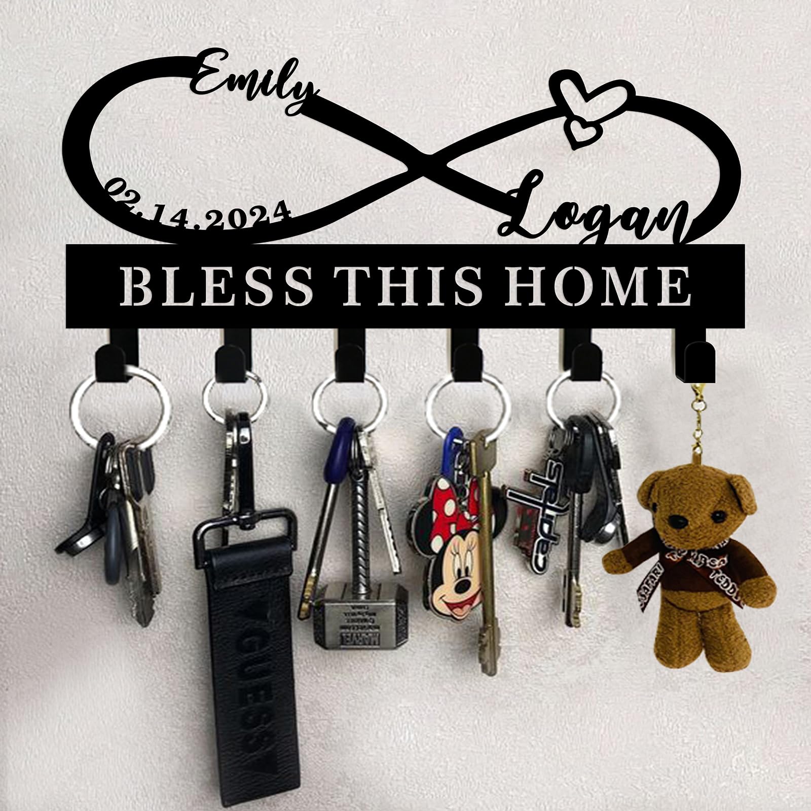 Personalized Heart Key Holder for Couples - Custom Metal Wall Hooks with Infinite Love Design - Unique Anniversary & Wedding Gifts for Him & Her - Perfect for Home Entryway, Bedroom, or Office Organization