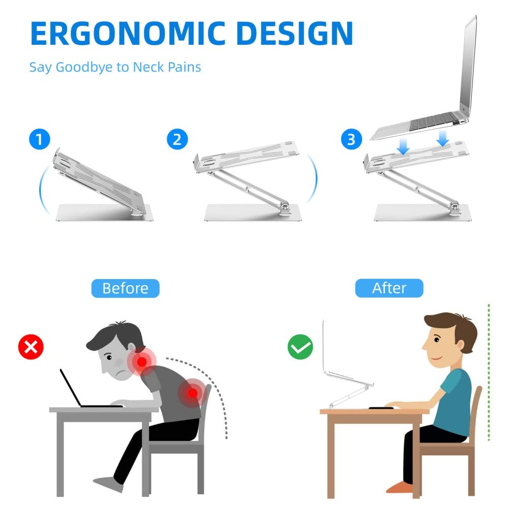 Ergonomic Adjustable Laptop Stand for 10-17.3 Inch Laptops - Portable Laptop Riser with Height Adjustment for Home, Office & Travel - Perfect for Desk Work, Gaming & Better Posture