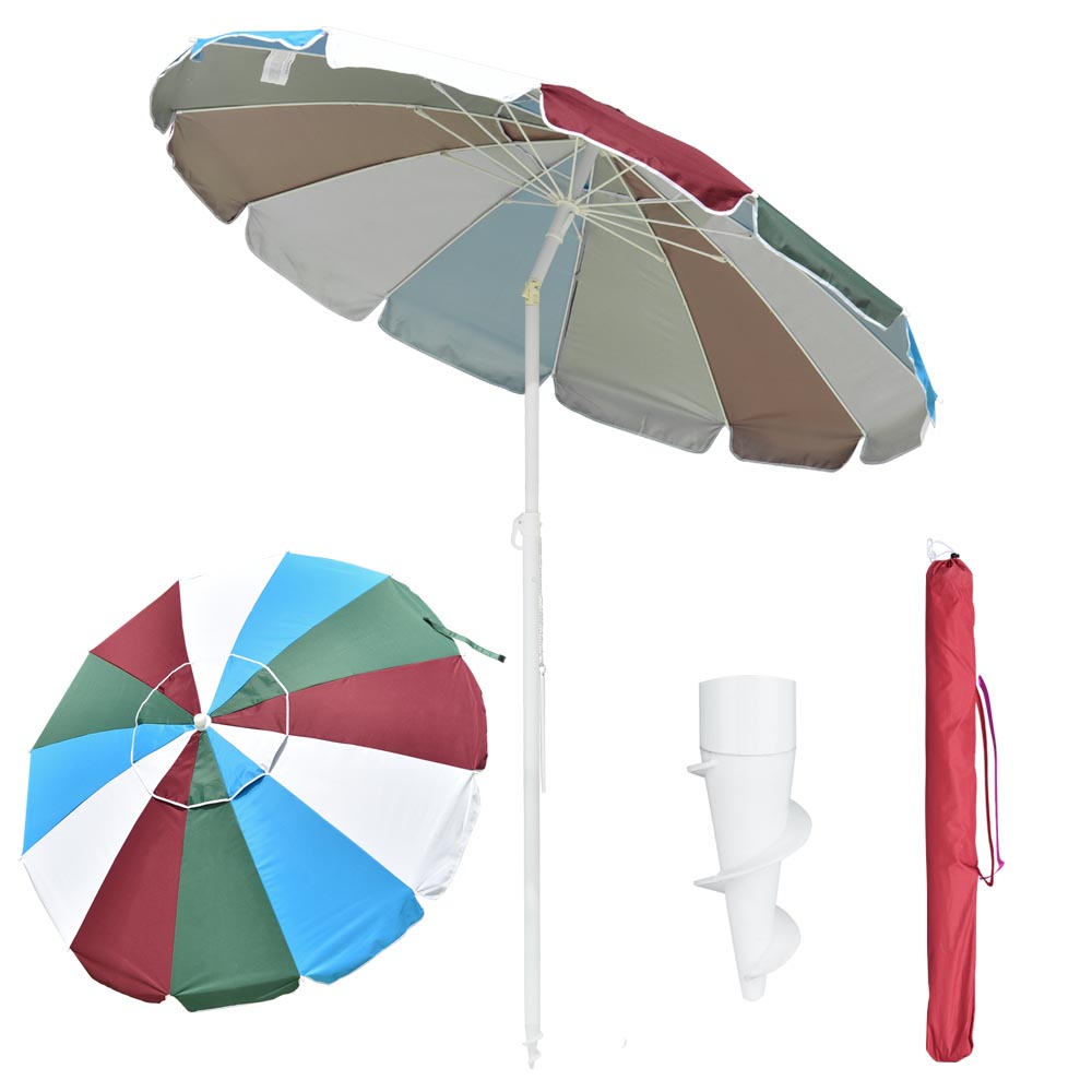 6ft Tilt Beach Umbrella with Anchor - 12 Rib Rainbow UV Protection Sun Shade for Outdoor, Pool, Sand & Patio - TheLAShop Premium Portable Canopy for Summer Vacation, Picnic & Backyard Relaxation