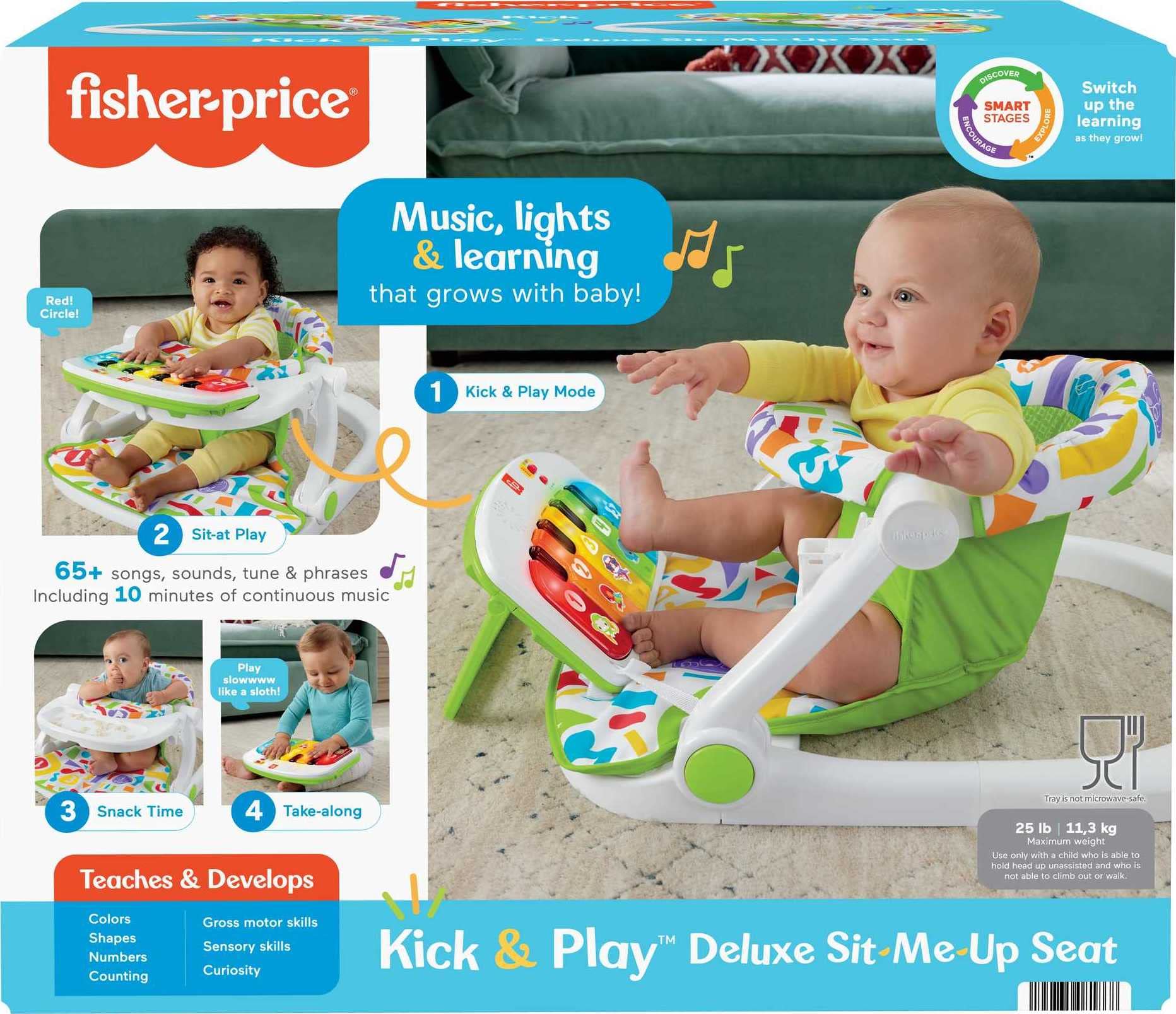 Fisher-Price Portable Baby Chair - Kick & Play Deluxe Sit-Me-Up Seat with Piano Learning Toy & Removable Snack Tray for Infants 6-12 Months | Perfect for Playtime, Learning & Feeding at Home or Travel