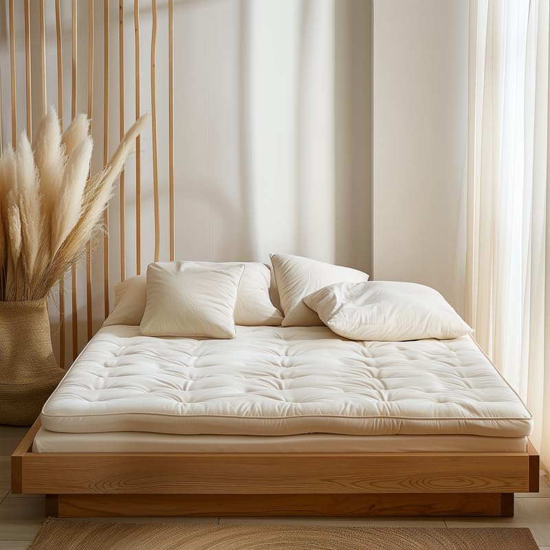 Sleep and Beyond myWoolly Latex Topper - 100% Natural Wool & Latex Filled Mattress Topper, 3-Inch Thick, Twin XL (39x81 Inches), Ivory - Perfect for Back Pain Relief & Temperature Regulation in All Seasons