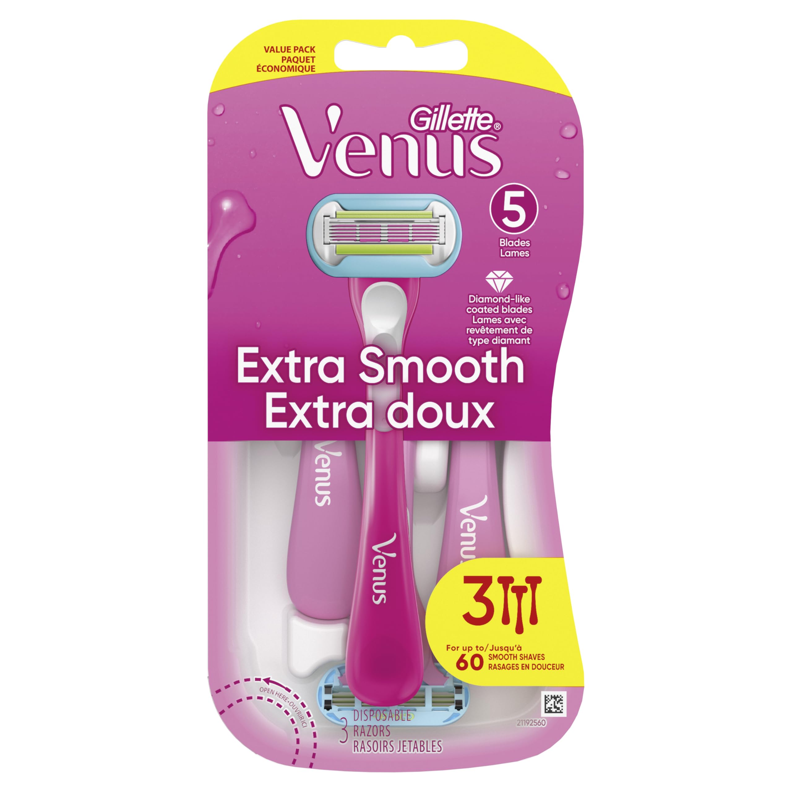Gillette Venus Razors for Women - 5-Blade Disposable Razors with Moisture Ribbon for Extra Smooth Shave & Skin Protection (Pack of 3) | Perfect for Travel, Gym & Everyday Use