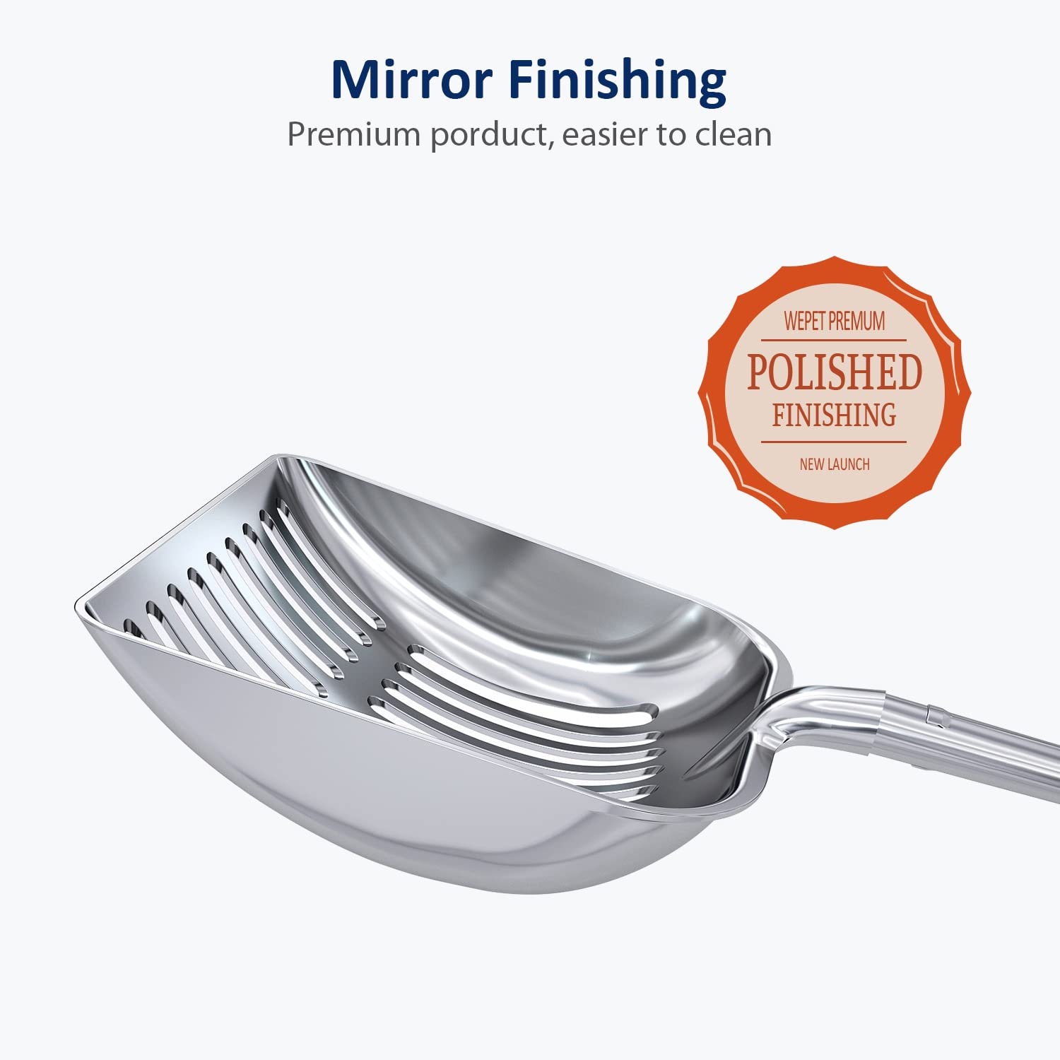 WePet Heavy Duty Aluminum Alloy Cat Litter Scoop - Long Handle Deep Shovel with Sifter for Easy Poop Cleaning - Durable Metal Scooper for Litter Box - Perfect for Multi-Cat Households & Large Litter Boxes