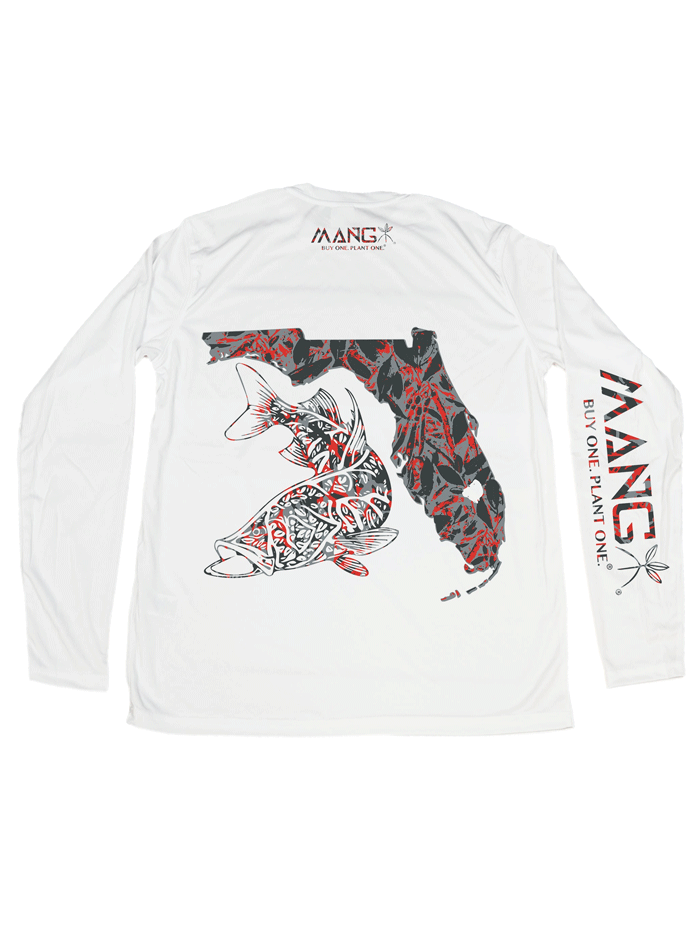 MENS CCA Florida Snook Long Sleeve Performance T-Shirt - Moisture Wicking, Breathable Fishing Shirt for Men - White - Perfect for Saltwater Fishing & Outdoor Activities
