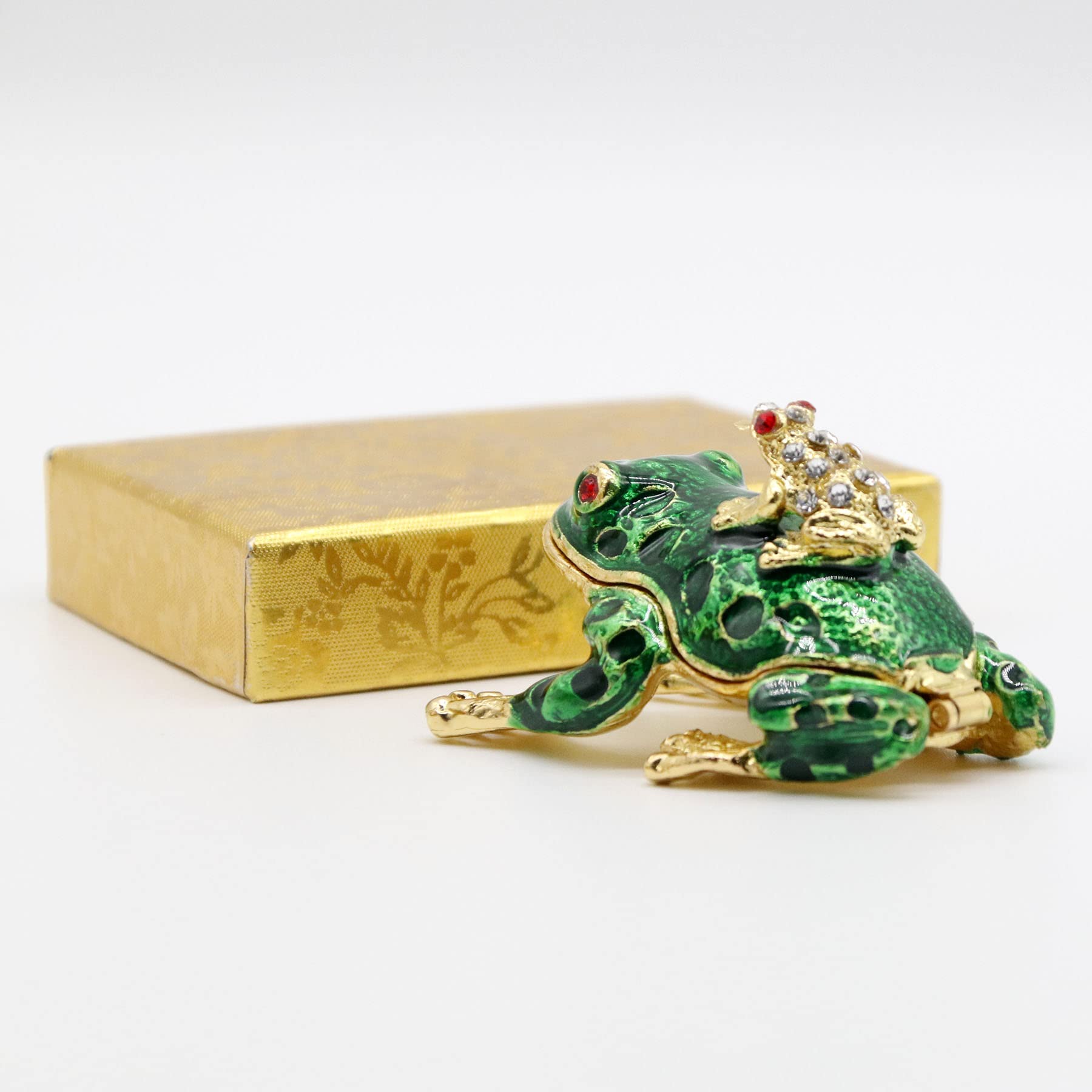 SEVENBEES Hand-Painted Enameled Crystal Frog Jewelry Box - Hinged Trinket Box, Ring Holder & Home Decor Collectible - Unique Gift for Women, Birthday, Anniversary | Perfect for Dresser, Vanity & Gift Giving