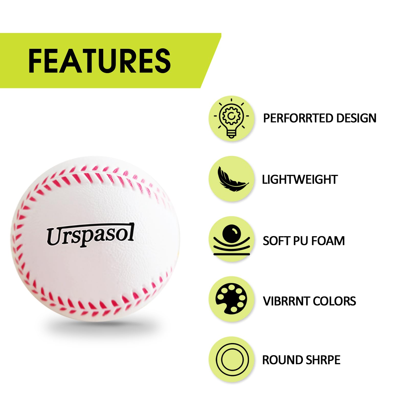 **Urspasol 6 Pack Soft Foam Baseballs with Mesh Bag - Safe Training Balls for Youth & Teen Players - Indoor/Outdoor Practice, T-Ball, Backyard Games, School PE Class**