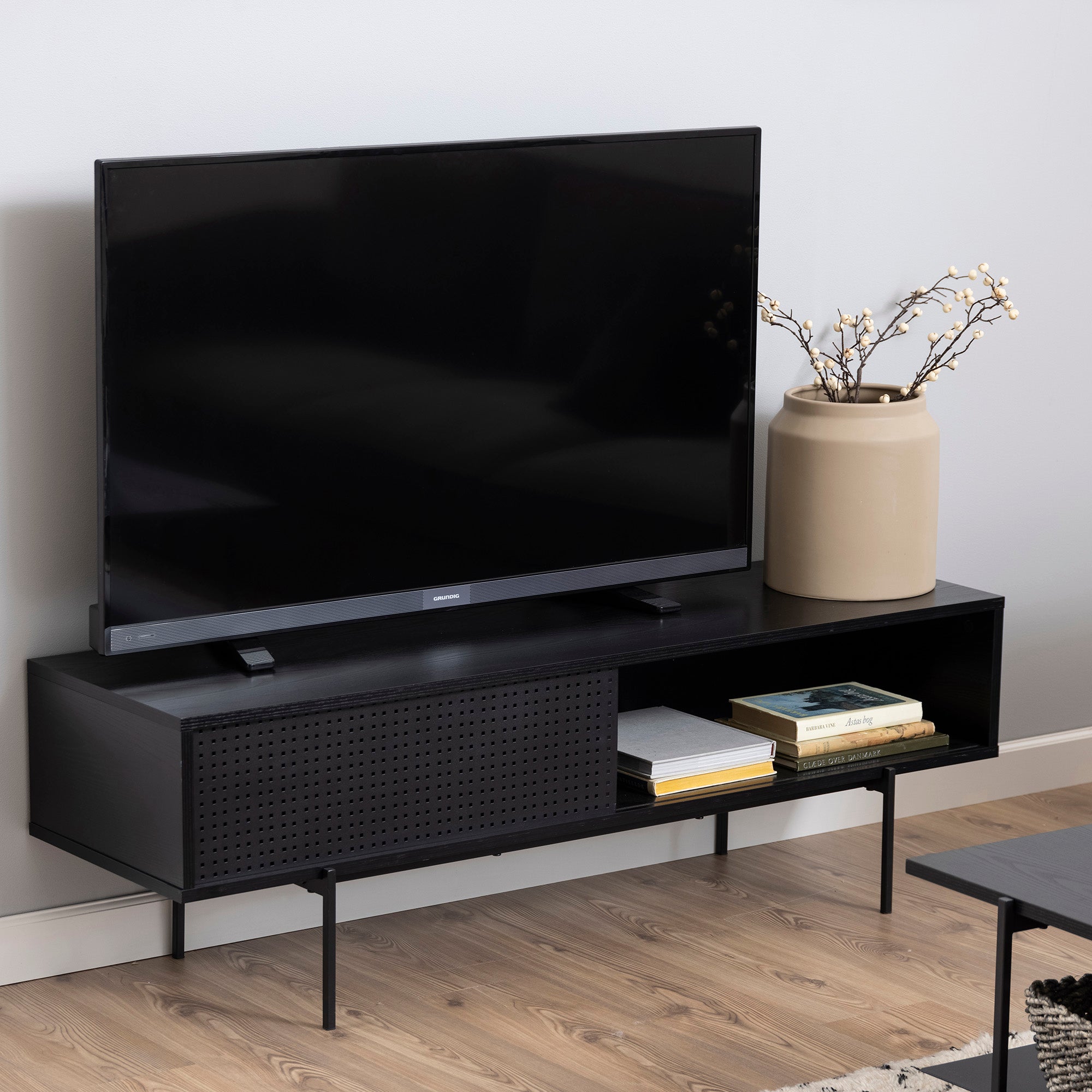 KREMAN 140cm Black TV Stand with Storage - Modern Entertainment Center for Living Room, Bedroom & Home Theater