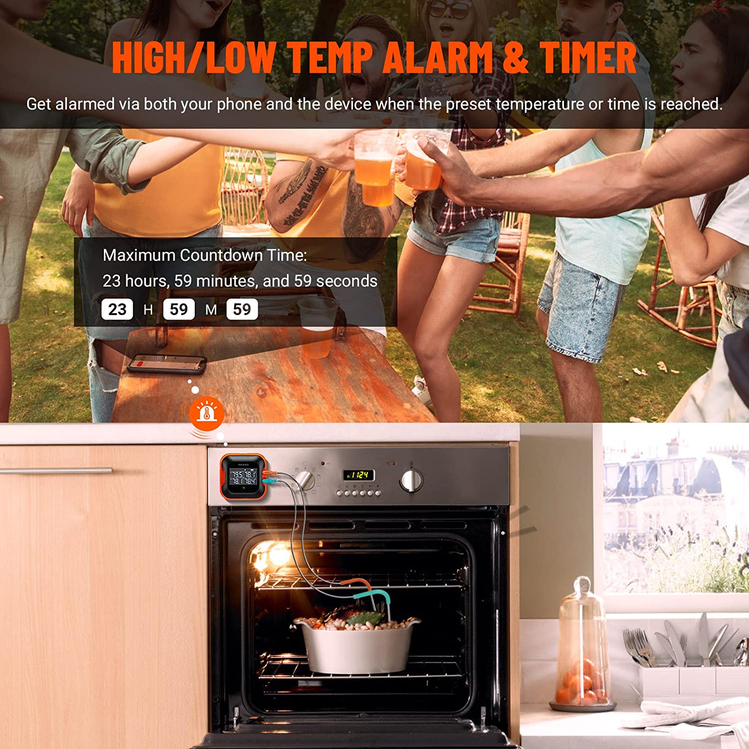 Wireless Bluetooth BBQ Thermometer IBT-24S - Smart Meat Thermometer for Grilling, Smoking, and Roasting - Perfect for Outdoor Cooking, Backyard Parties, and Camping