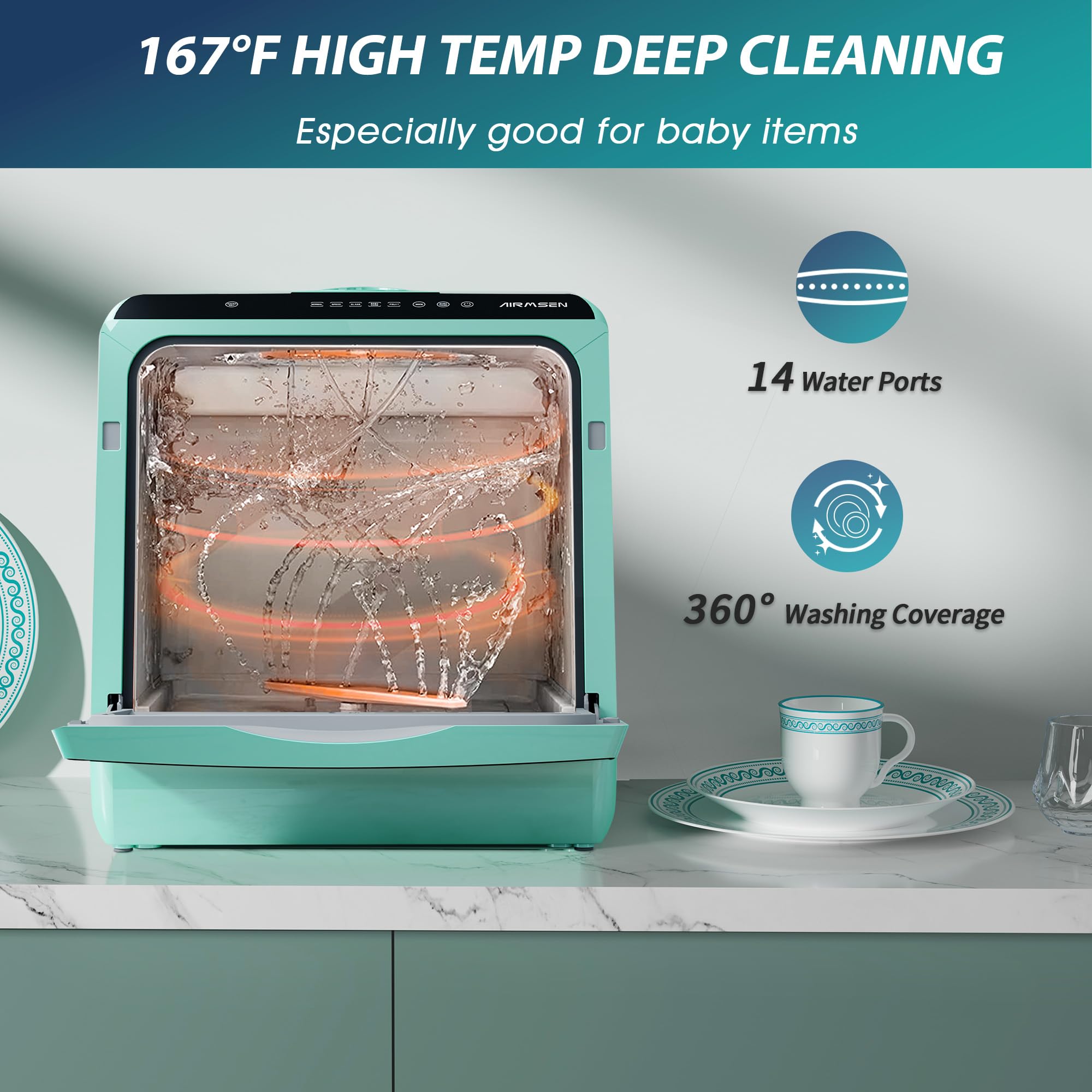 Portable Countertop Dishwasher with 5 Wash Programs & 5L Built-in Water Tank - No Plumbing Needed for Home, Apartment, RV | Compact Mini Dishwasher with Double-Layer Glass Door | Perfect for Small Kitchens, Camping & Tiny Houses