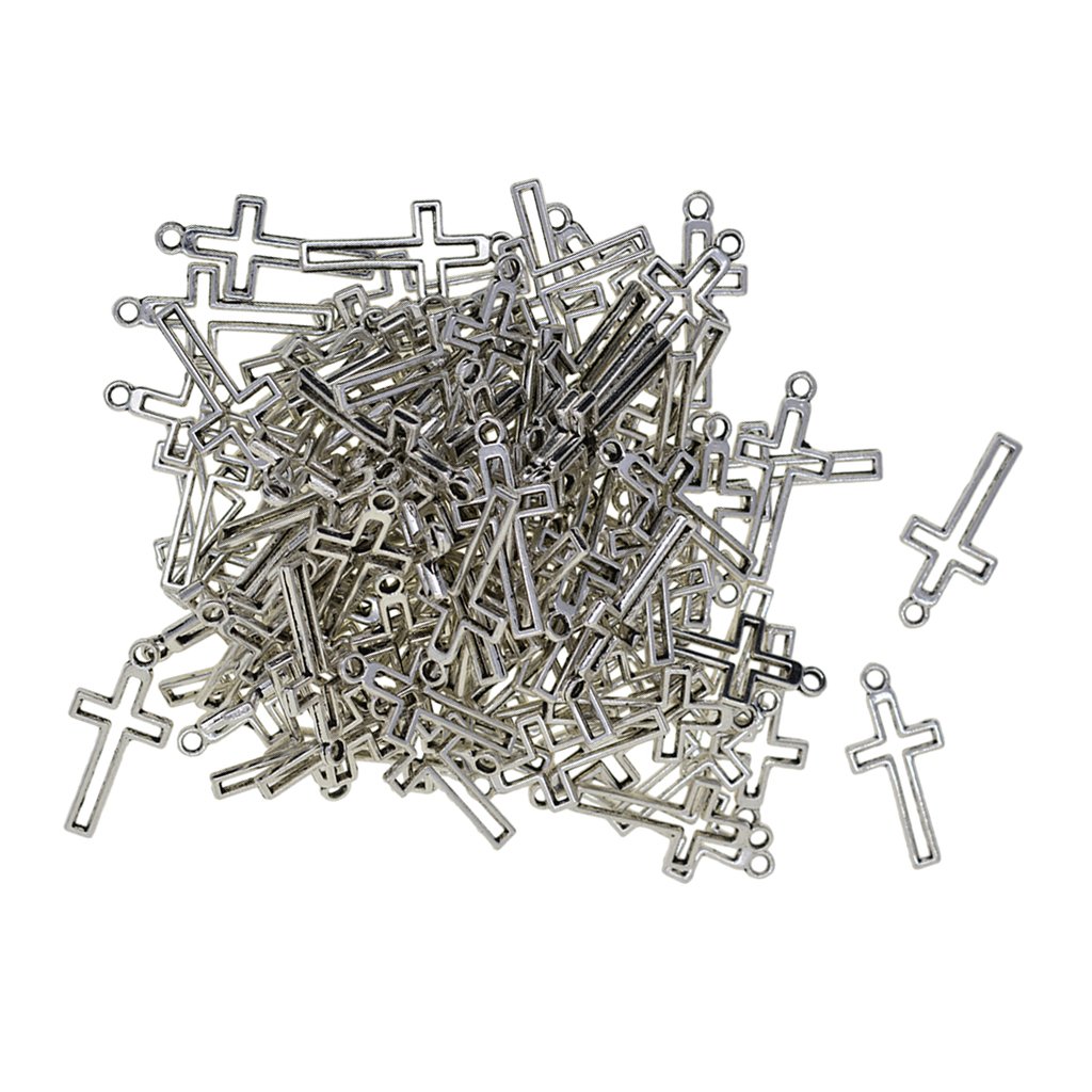 Baoblaze 100pcs Hollow Silver Charms Pendants - Antique Silver Jewelry Making Supplies (23x11mm) for DIY Bracelets, Necklaces & Craft Projects