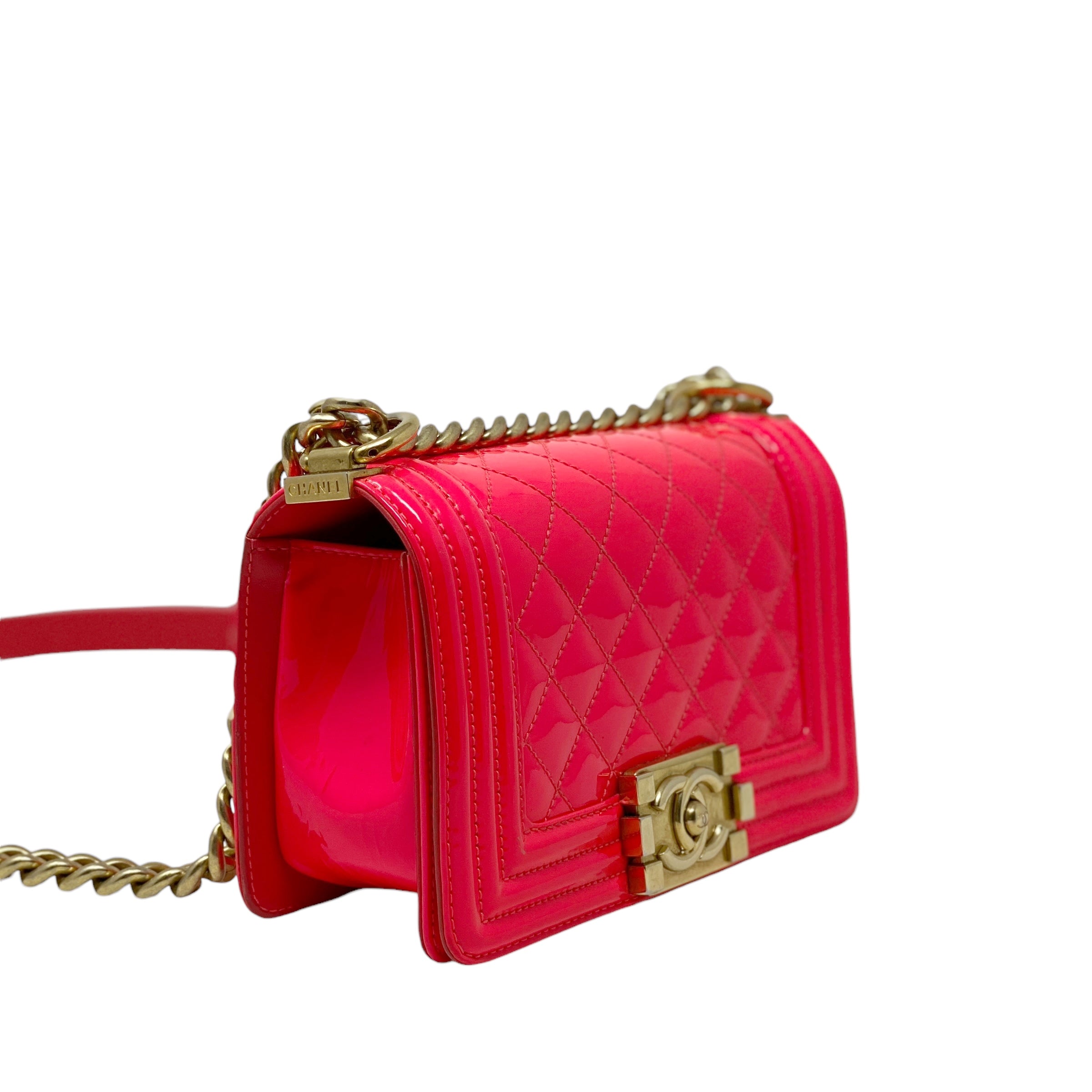 Chanel Pink Patent Leather Small Boy Bag - Luxury Crossbody Handbag for Women, Perfect for Parties, Dates & Special Occasions