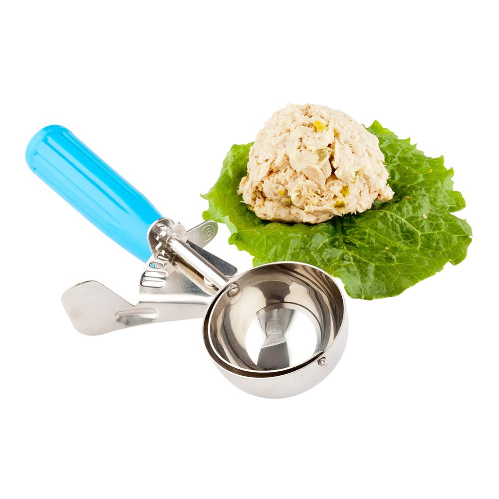 Restaurantware Met Lux 2.75oz Stainless Steel Trigger Release Portion Scoop - Blue Handle Cookie Dough & Ice Cream Scooper for Baking, Cupcake Batter, and Portion Control | Perfect for Home Bakers & Professional Chefs