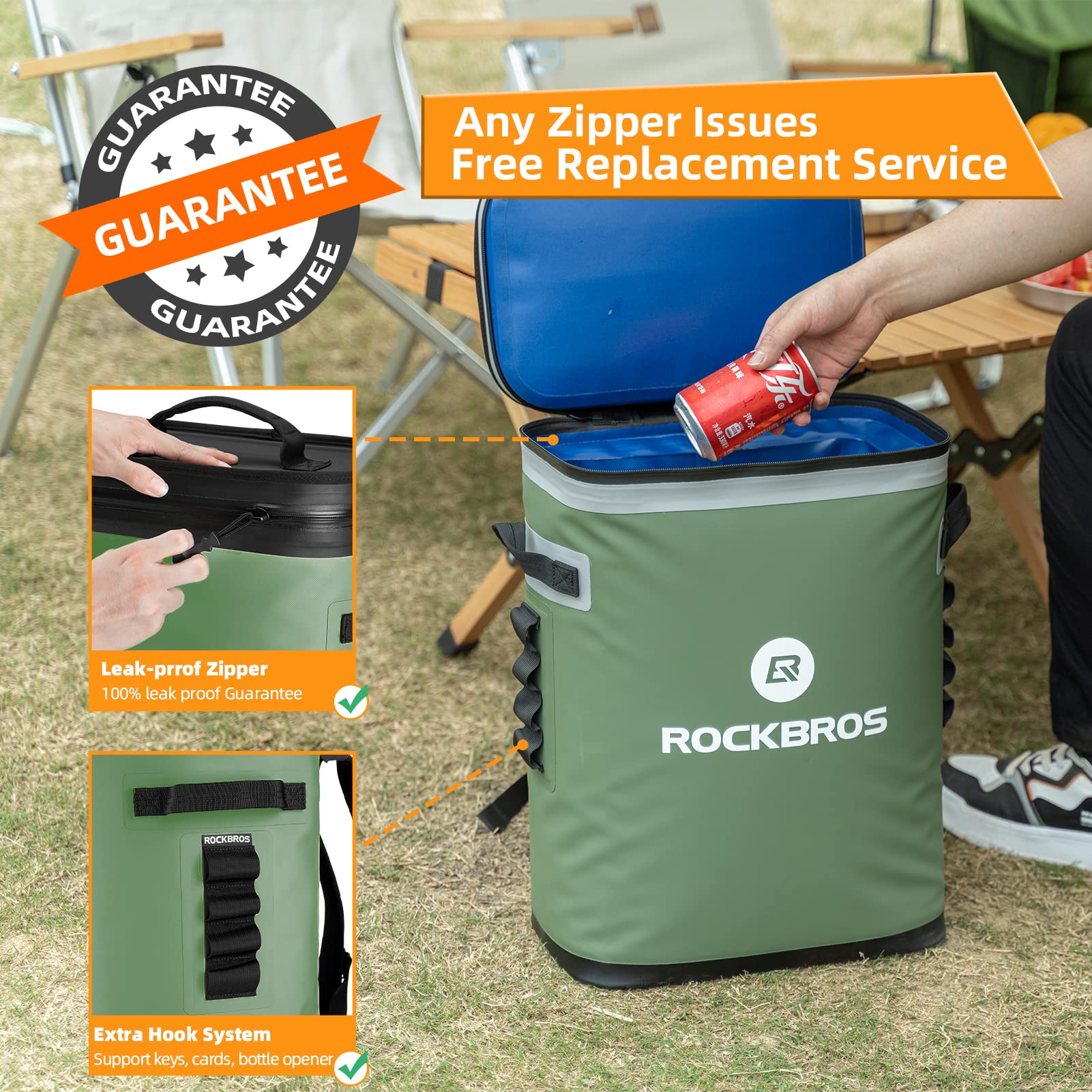 ROCKBROS Leak-Proof Insulated Backpack Cooler - 36 Can Waterproof Soft-Sided Cooler Bag for Camping, Fishing, Picnics & Outdoor Adventures | Perfect for Beach Trips, Tailgating & Road Trips