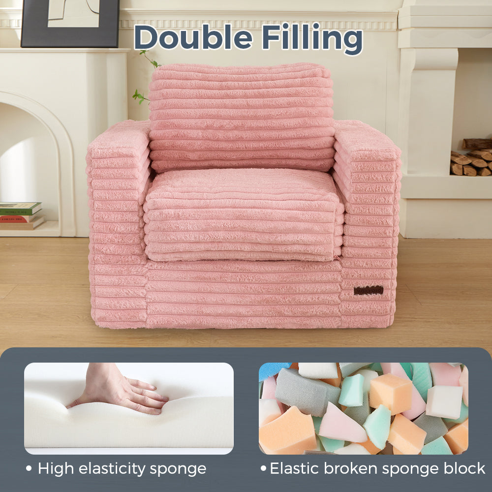 MAXYOYO Giant Bean Bag Chair - Soft Striped Faux Fur Floor Sofa with Removable Pillows & Armrests, Pink - Perfect for Living Room, Bedroom, Gaming Room & Dorm Decor