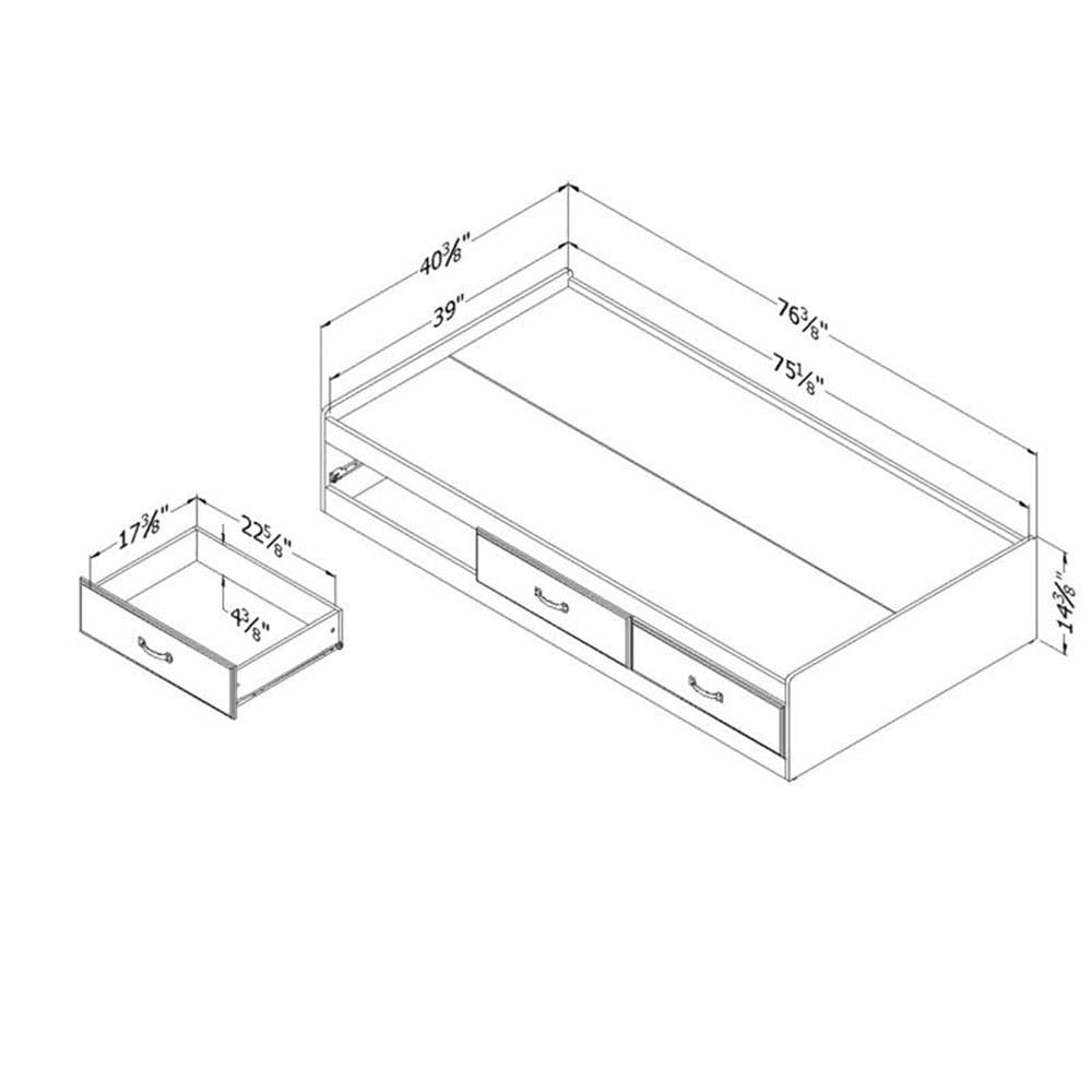 Rosebery Twin Size Kids Platform Bed with 3 Underbed Drawers - Solid Wood Slat Support, No Box Spring Needed - Navy Blue - Perfect for Small Bedrooms & Space-Saving Kids' Rooms