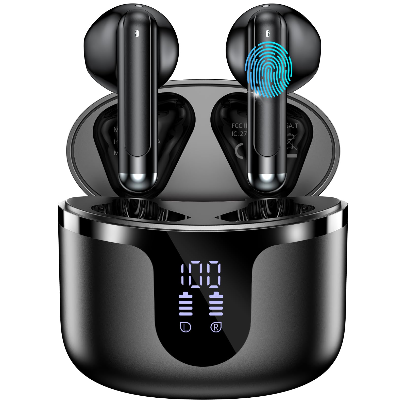 Premium Wireless Earbuds Bluetooth 5.3 with HiFi Stereo & Deep Bass - 4-Mic Noise Cancelling Headphones, 40Hrs Playtime, IPX7 Waterproof Wireless Earphones (Midnight Black) - Perfect for Workouts, Commuting & Travel