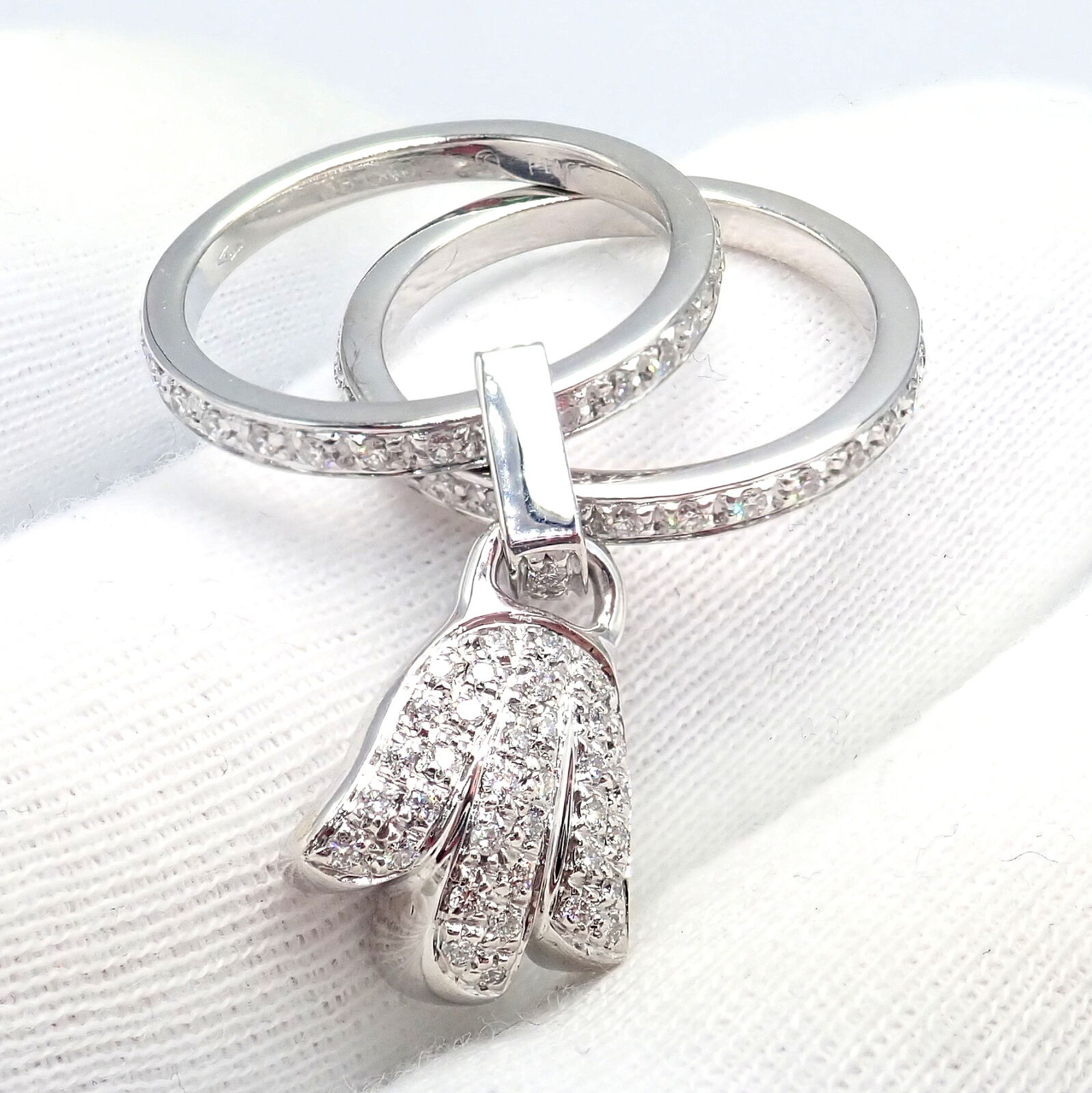 Authentic Piaget 18k White Gold Diamond Double Band Flower Ring - Luxury Jewelry for Weddings, Anniversaries & Special Occasions