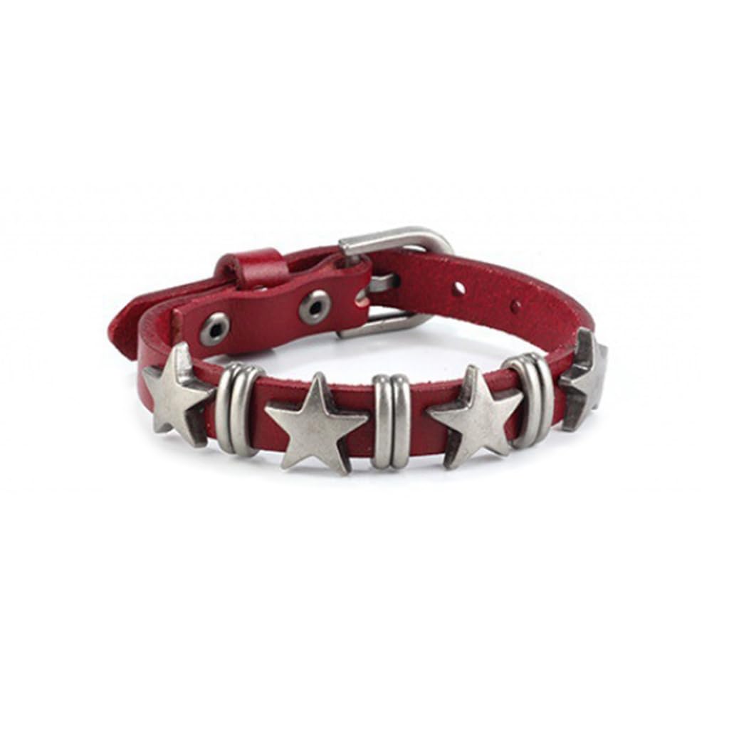 YOOYEH Adjustable PU Leather Star Bracelet for Men & Women - Gothic Punk Cuff Wristband with Metal Star Charm - Unisex Halloween Gift for Couples, Parties & Alternative Fashion Lovers
