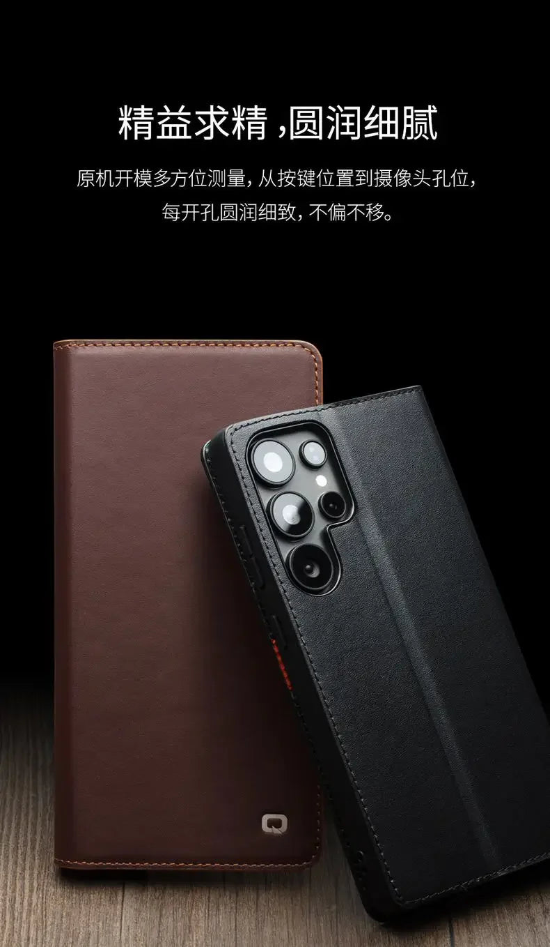 Samsung Galaxy S25 Genuine Leather Flip Wallet Case - Retro Style Phone Cover with Card Slots for Credit Cards & ID - Perfect for Business, Travel and Everyday Use